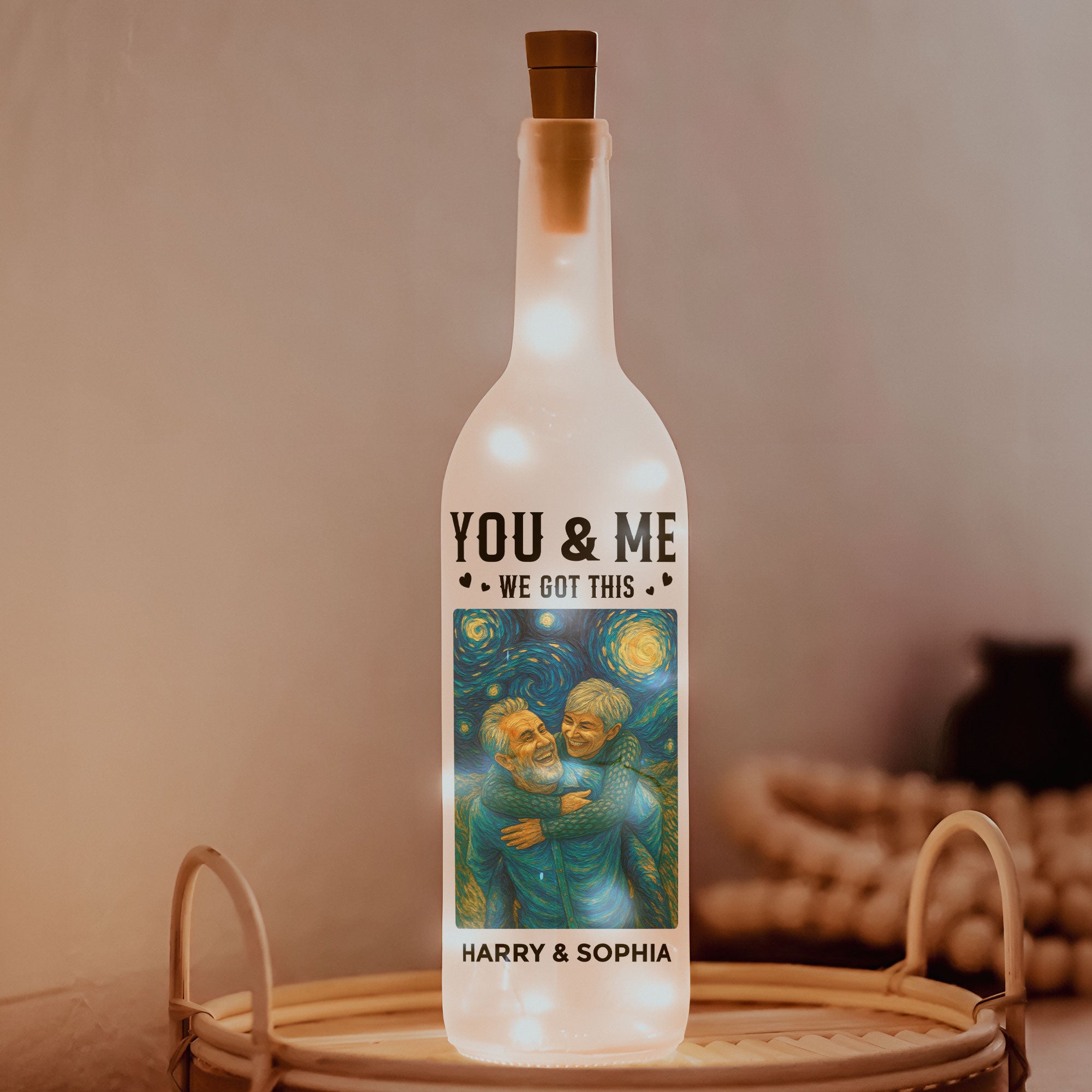 Van Gogh Style You & Me We Got This - Personalized Photo Bottle Lamp