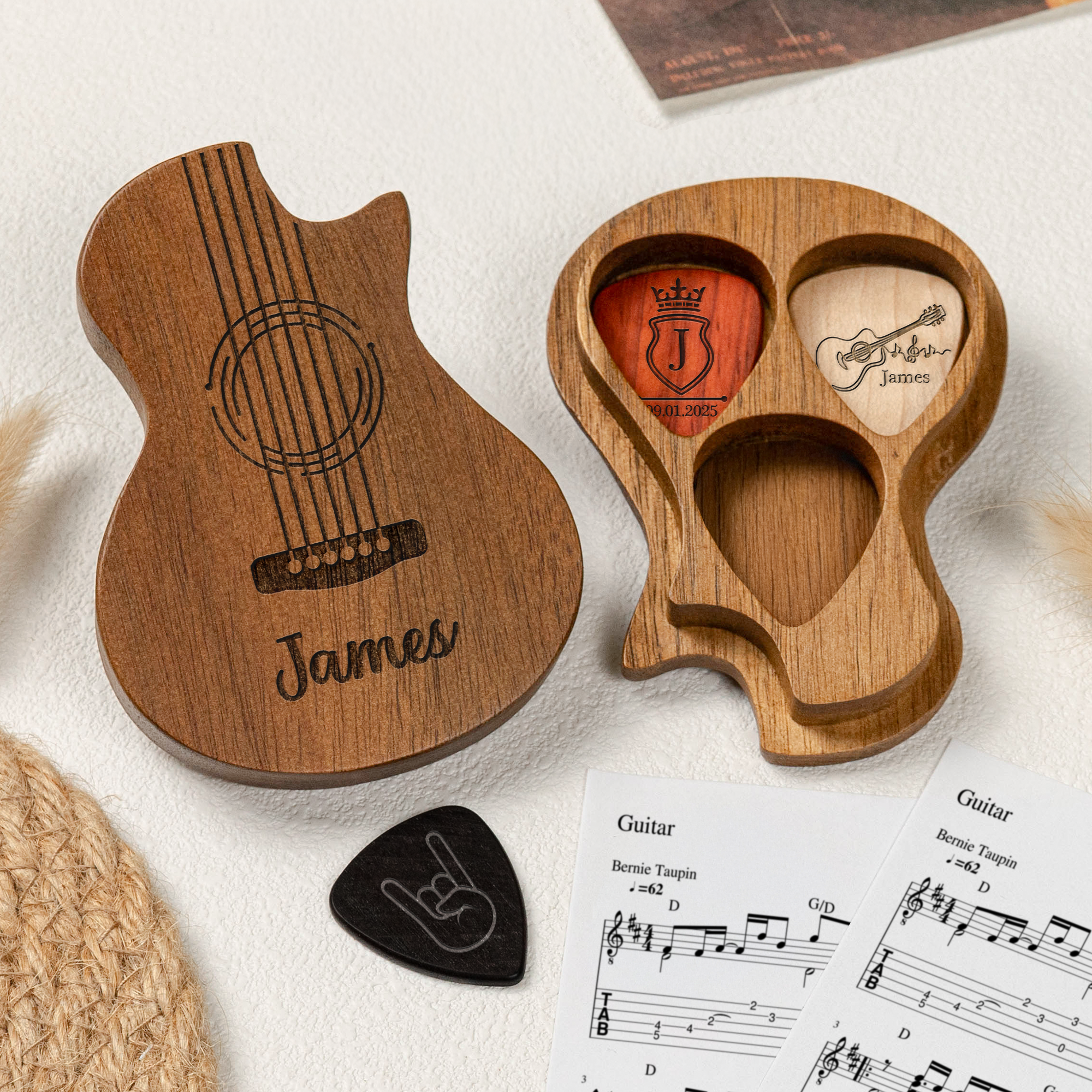 Vintage Monogram - Personalized Wooden Guitar Pick Box