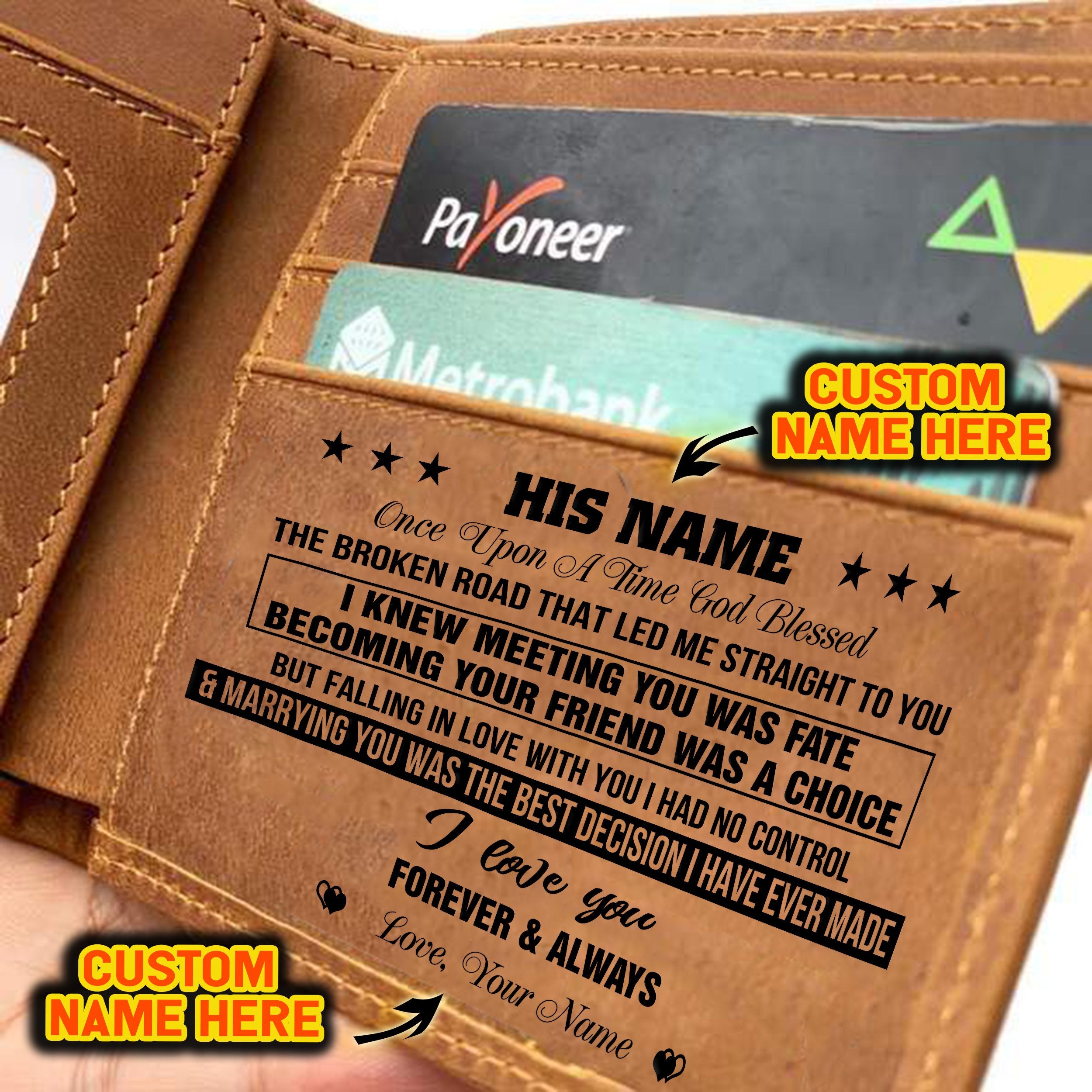 PERSONALIZED NAME LEATHER WALLET FOR YOUR HUSBAND/MAN-A Loves Gift