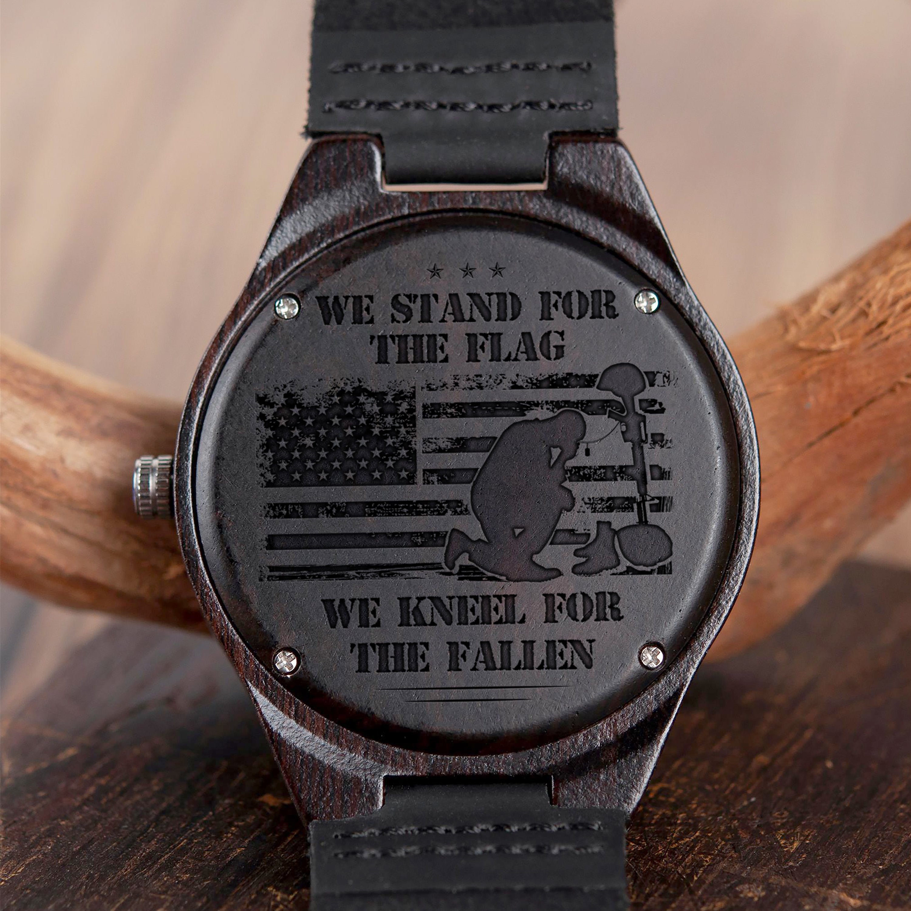 WE STAND FOR THE FLAG - WOOD WATCH Engraved Gifts Watch