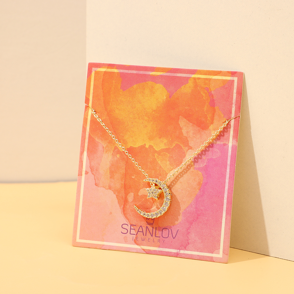 SeanLov Golden Crescent Moon and Star Pendant Necklace，Jewelry in a Gift-Ready Box
