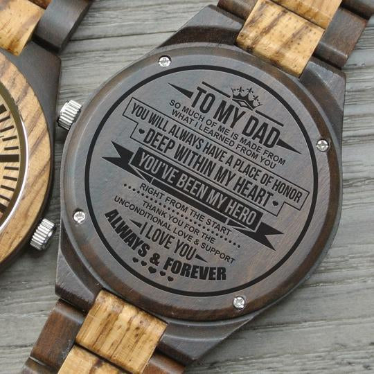 GREAT GIFTS FOR DAD - ENGRAVED WOODEN WATCH // ZEBRAWOOD + EBONY-A Loves Gift