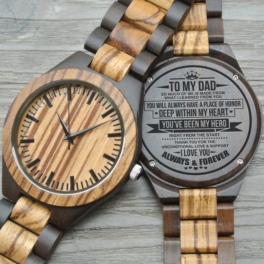 GREAT GIFTS FOR DAD - ENGRAVED WOODEN WATCH // ZEBRAWOOD + EBONY-A Loves Gift