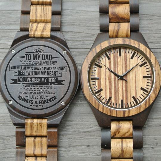 GREAT GIFTS FOR DAD - ENGRAVED WOODEN WATCH // ZEBRAWOOD + EBONY-A Loves Gift