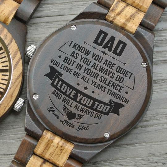 GREAT GIFTS FOR DAD - ENGRAVED WOODEN WATCH // ZEBRAWOOD + EBONY-A Loves Gift