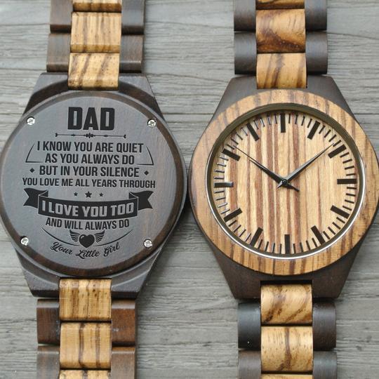 GREAT GIFTS FOR DAD - ENGRAVED WOODEN WATCH // ZEBRAWOOD + EBONY-A Loves Gift