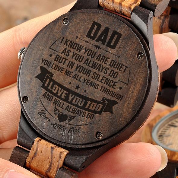 GREAT GIFTS FOR DAD - ENGRAVED WOODEN WATCH // ZEBRAWOOD + EBONY-A Loves Gift