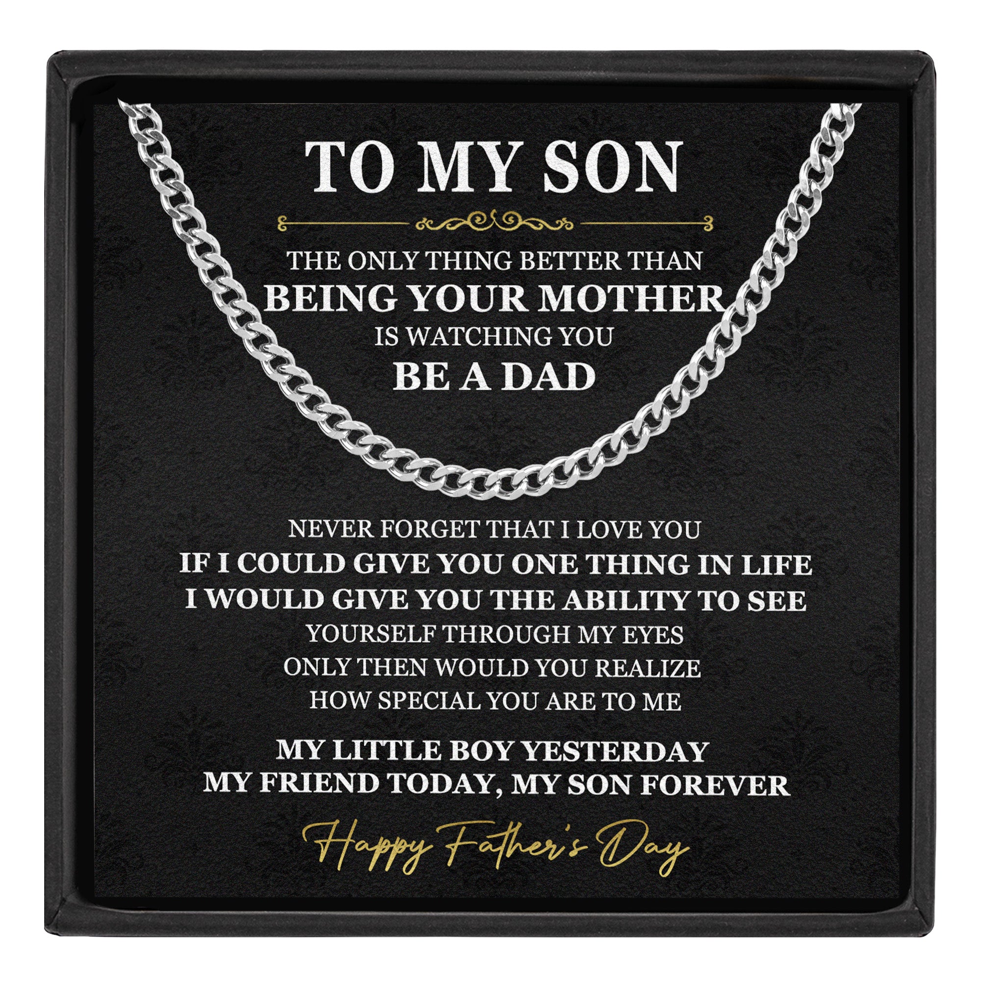Watching You Be A Dad - 1st Father's Day Gift For Son - Personalized Men's Cuban Link Chain
