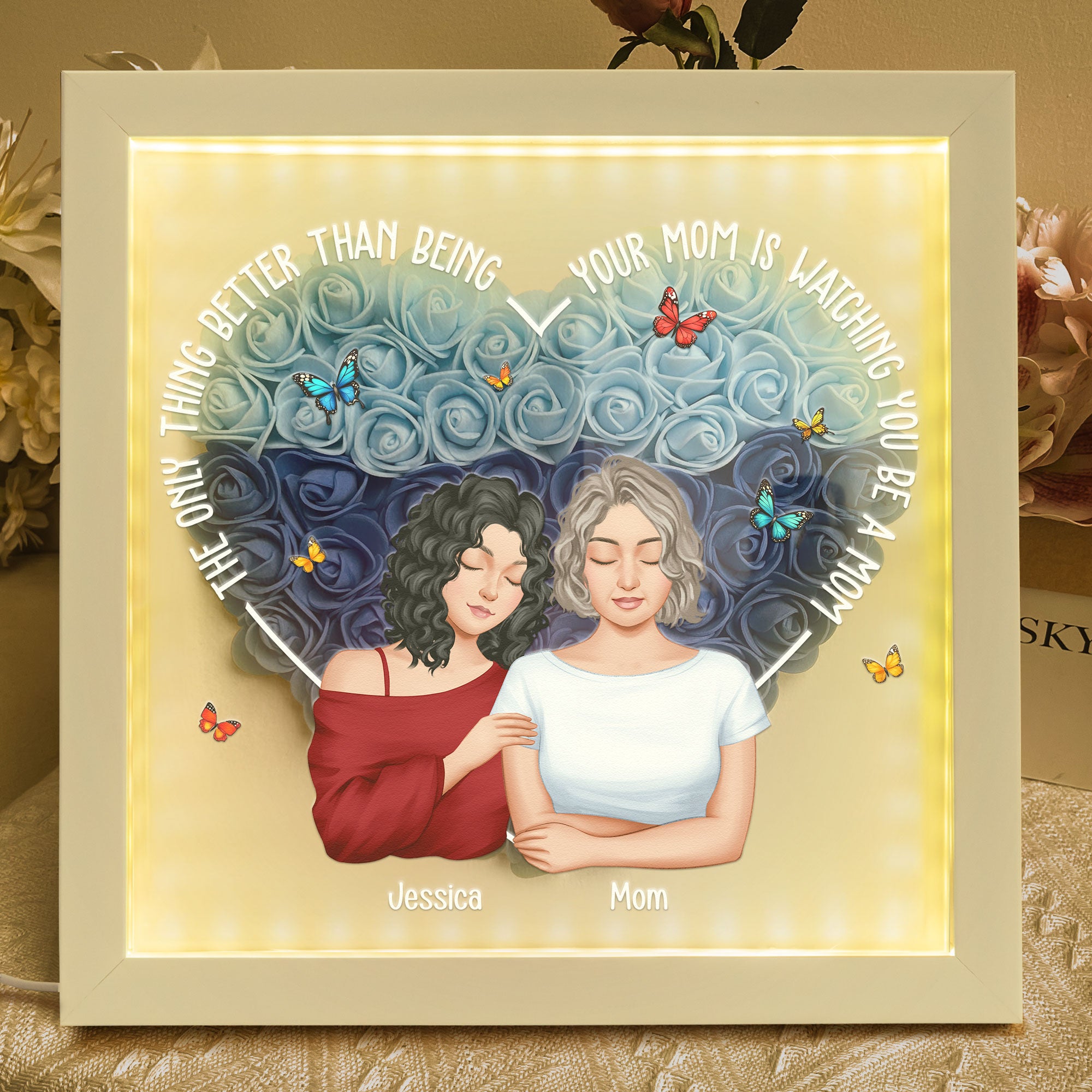 Watching You Be A Mom Gift For Daughter - Personalized Flower Shadow Box With LED Light