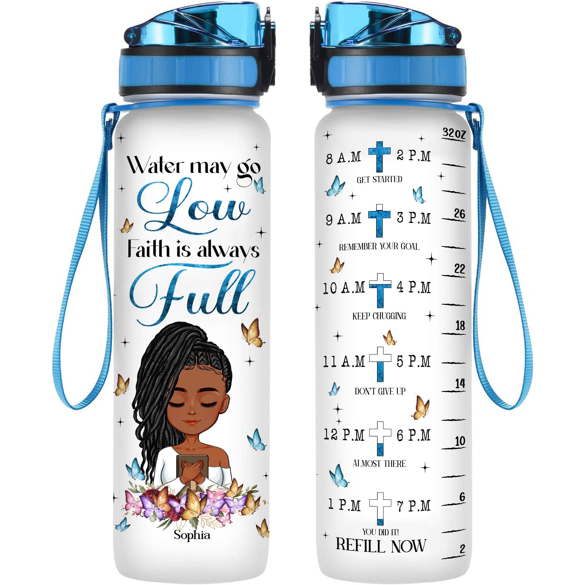 Water May Go Low, Faith Is Always Full - Personalized Water Bottle With Time Marker