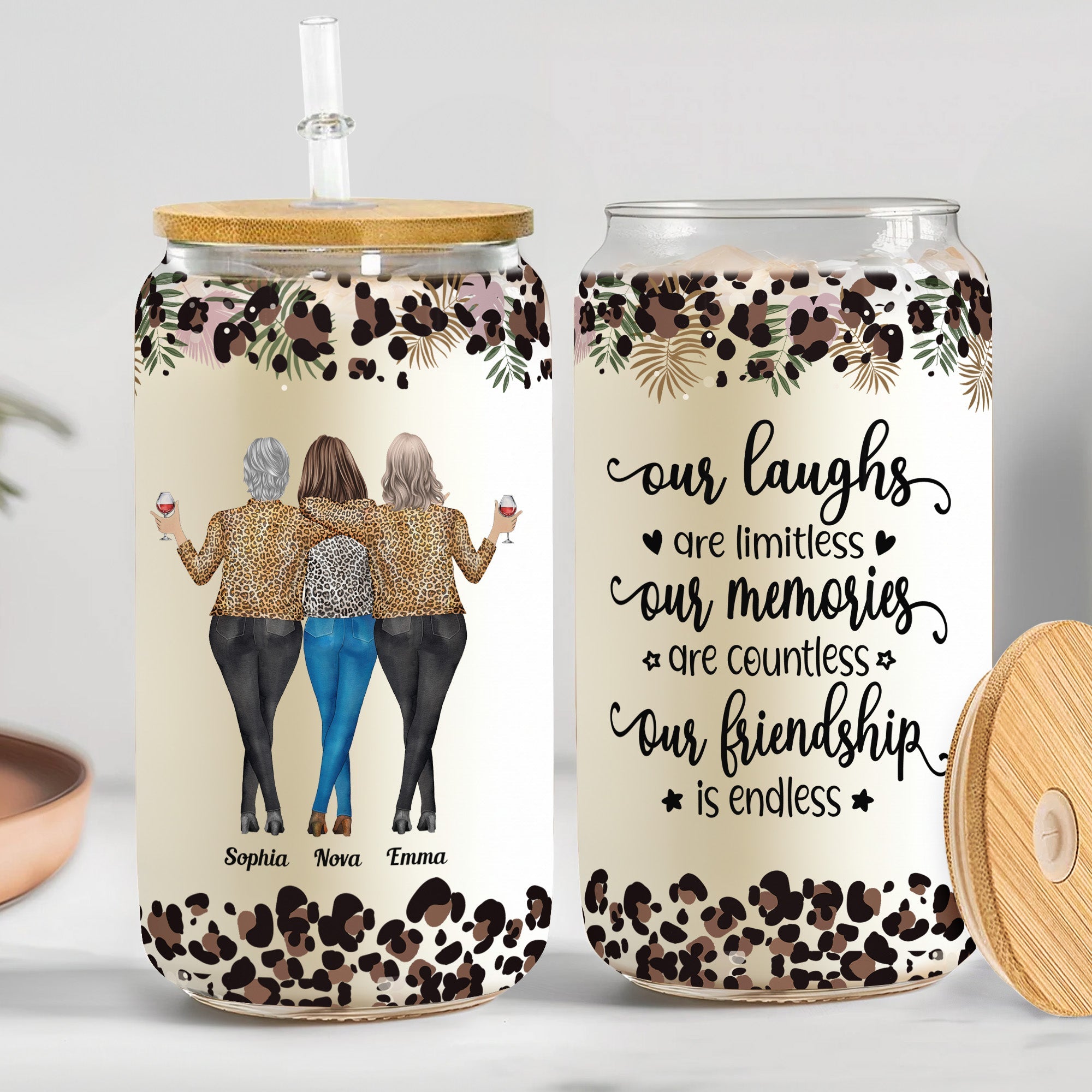 Our Laughs Are Limitless Our Memories Are Countless Friends - Personalized Clear Glass Cup