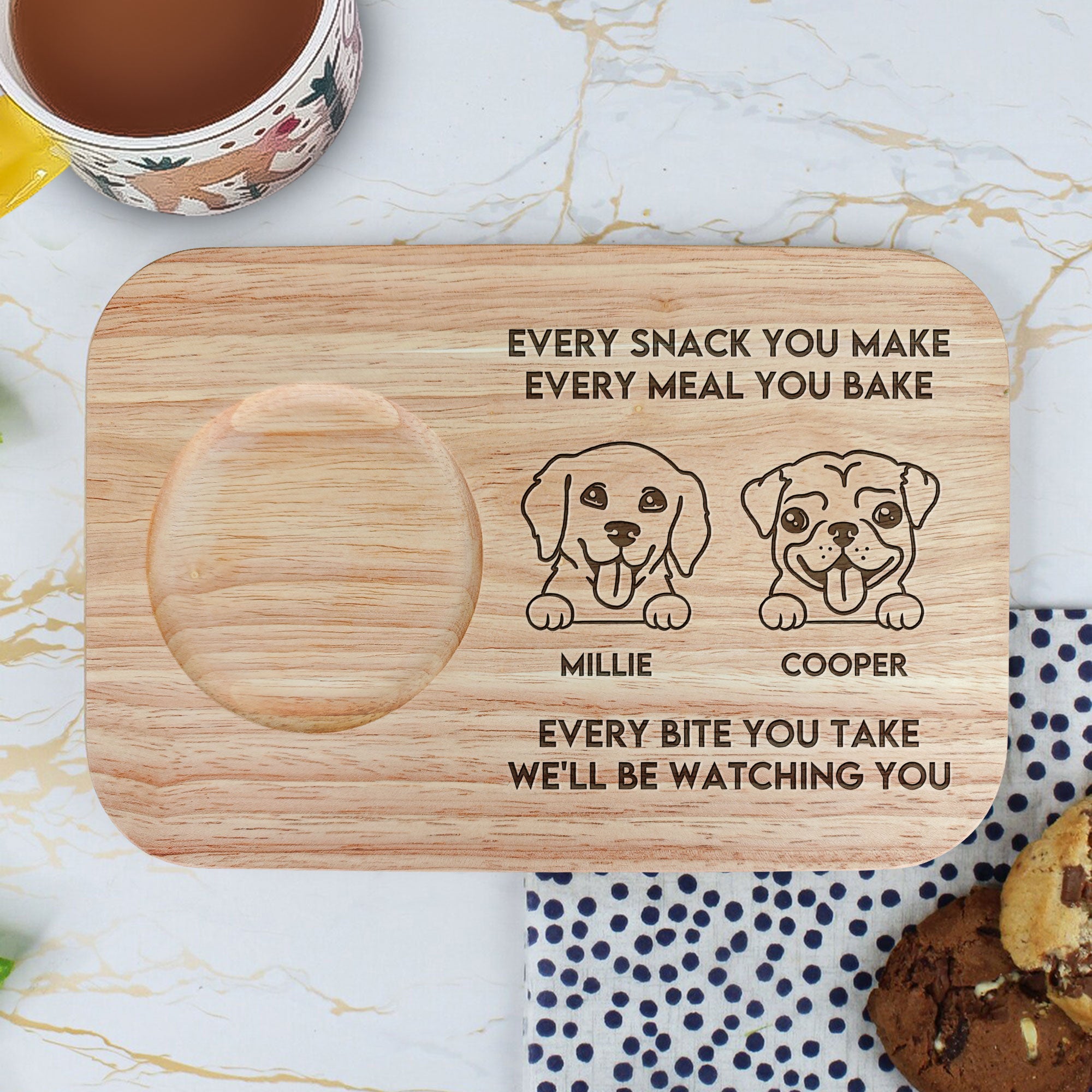 We'll Be Watching You - Custom Engraved Wooden Tea & Biscuit Board