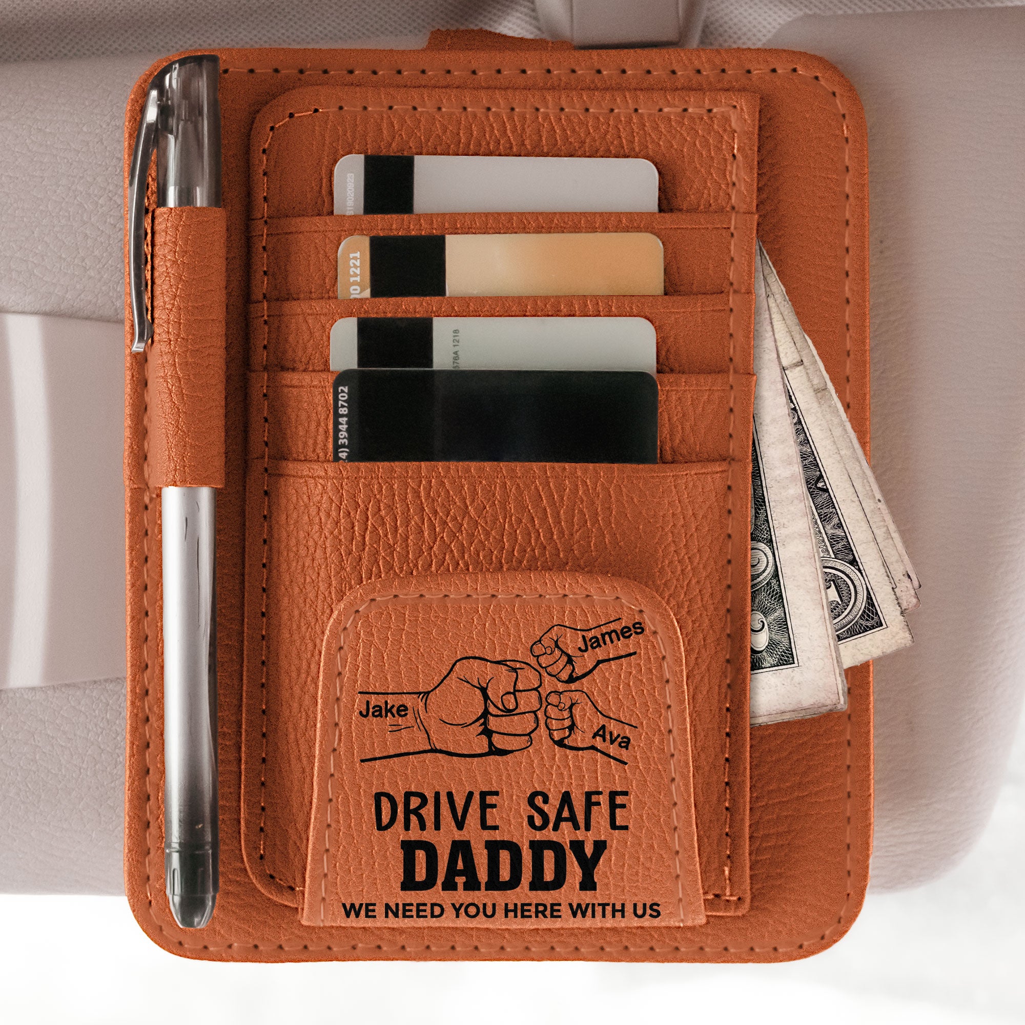 We Need You Here With Us - Personalized Leather Car Visor Organizer
