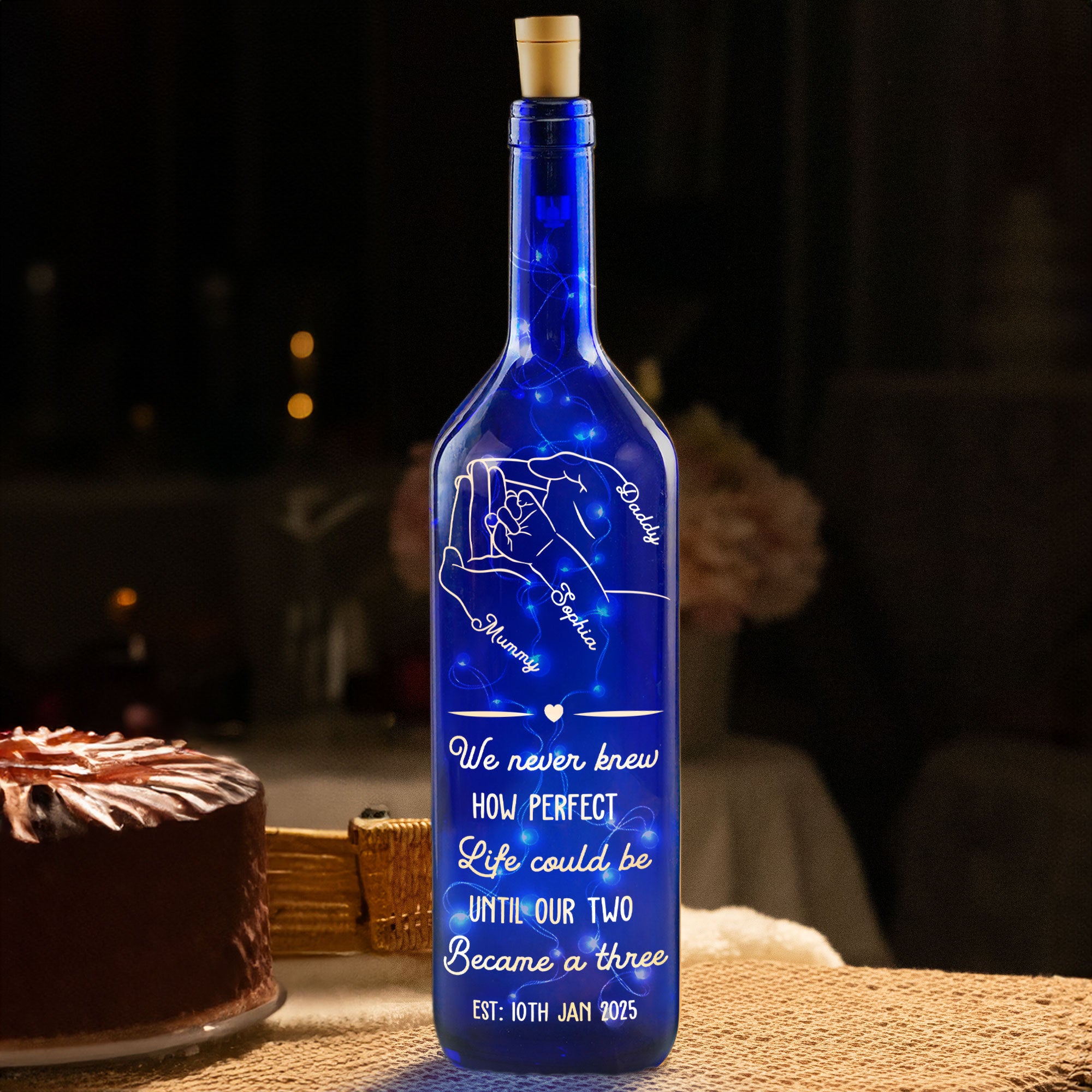 We Never Knew How Perfect Life Could Be - Personalized Blue Bottle Lamp