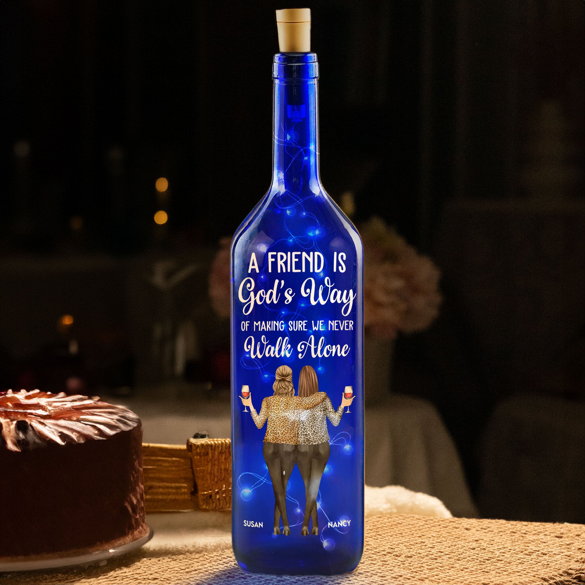 We Never Walk Alone - Personalized Blue Bottle Lamp