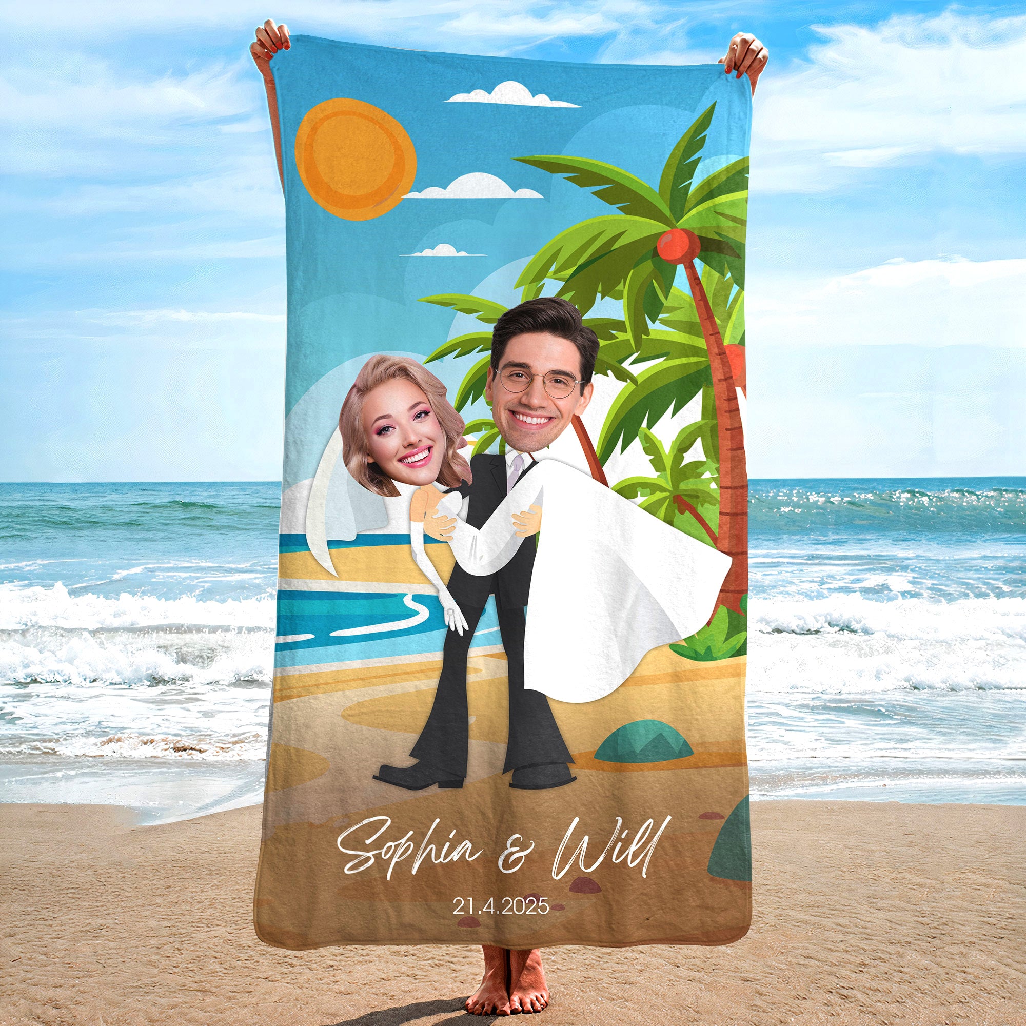 Wedding Couple, Honey Moon - Personalized Photo Quick-Dry Beach Towel