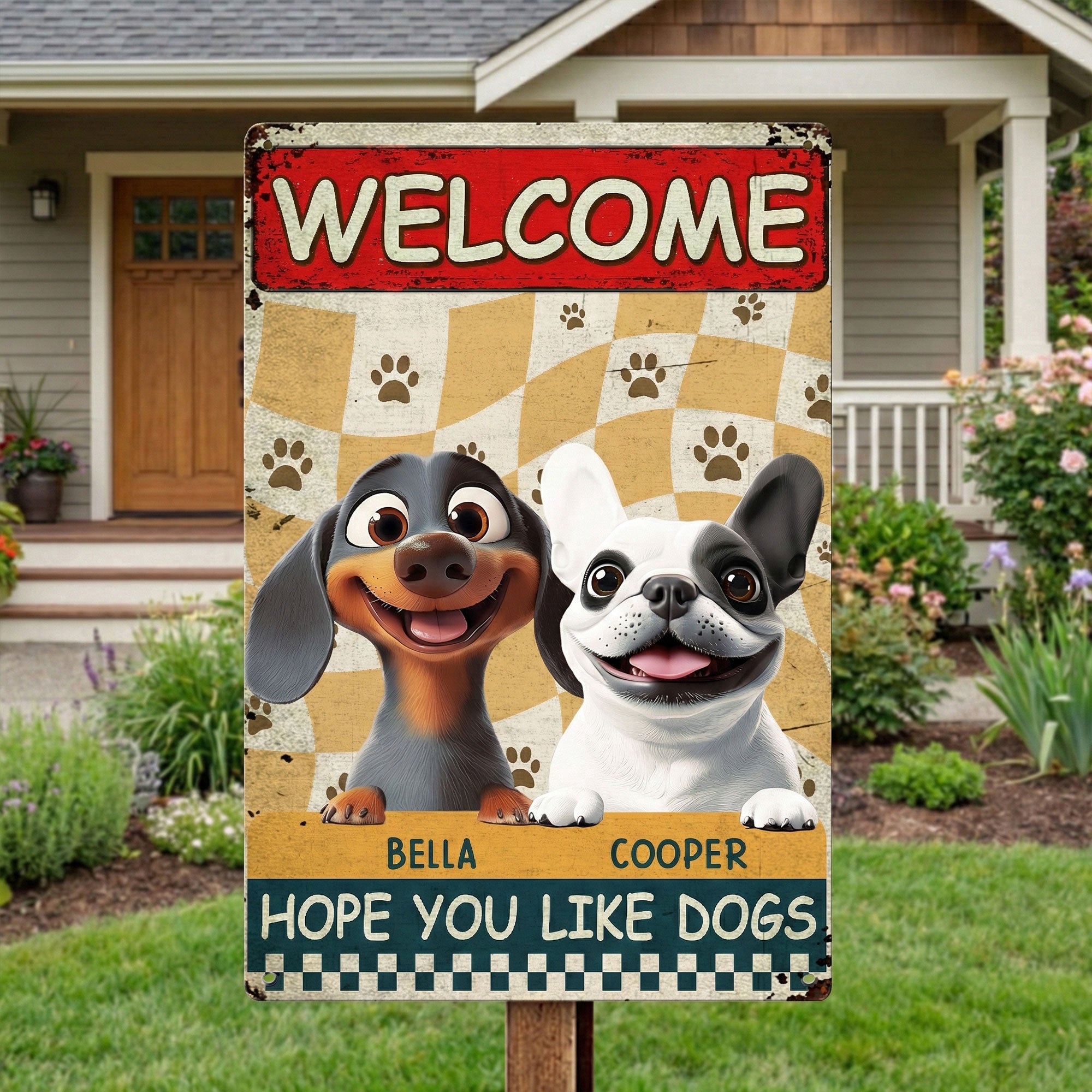 Welcome Hope You Like Dogs - Personalized Metal Sign