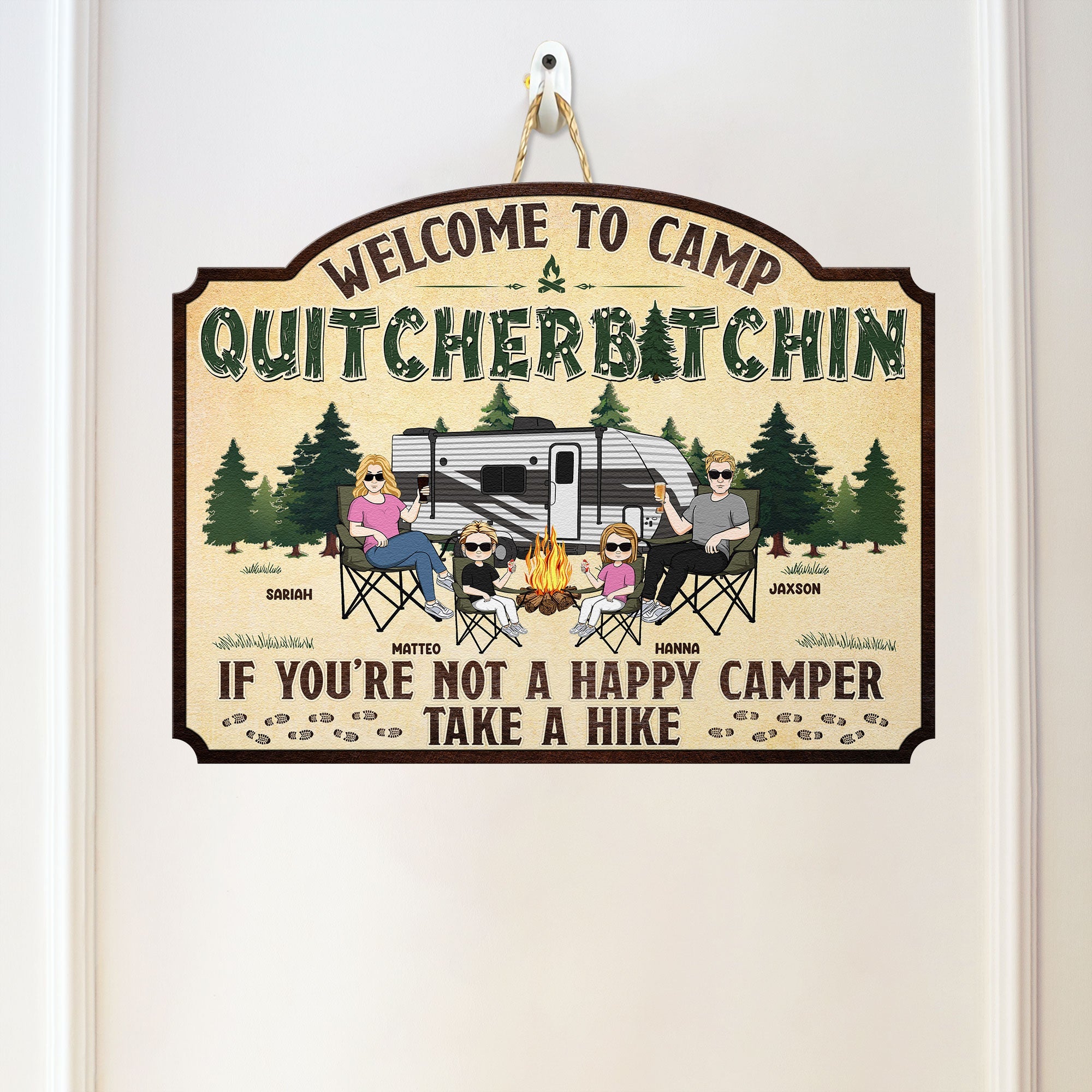 Welcome To Camp Quitcherbitchin - Personalized Custom Shaped Wood Sign