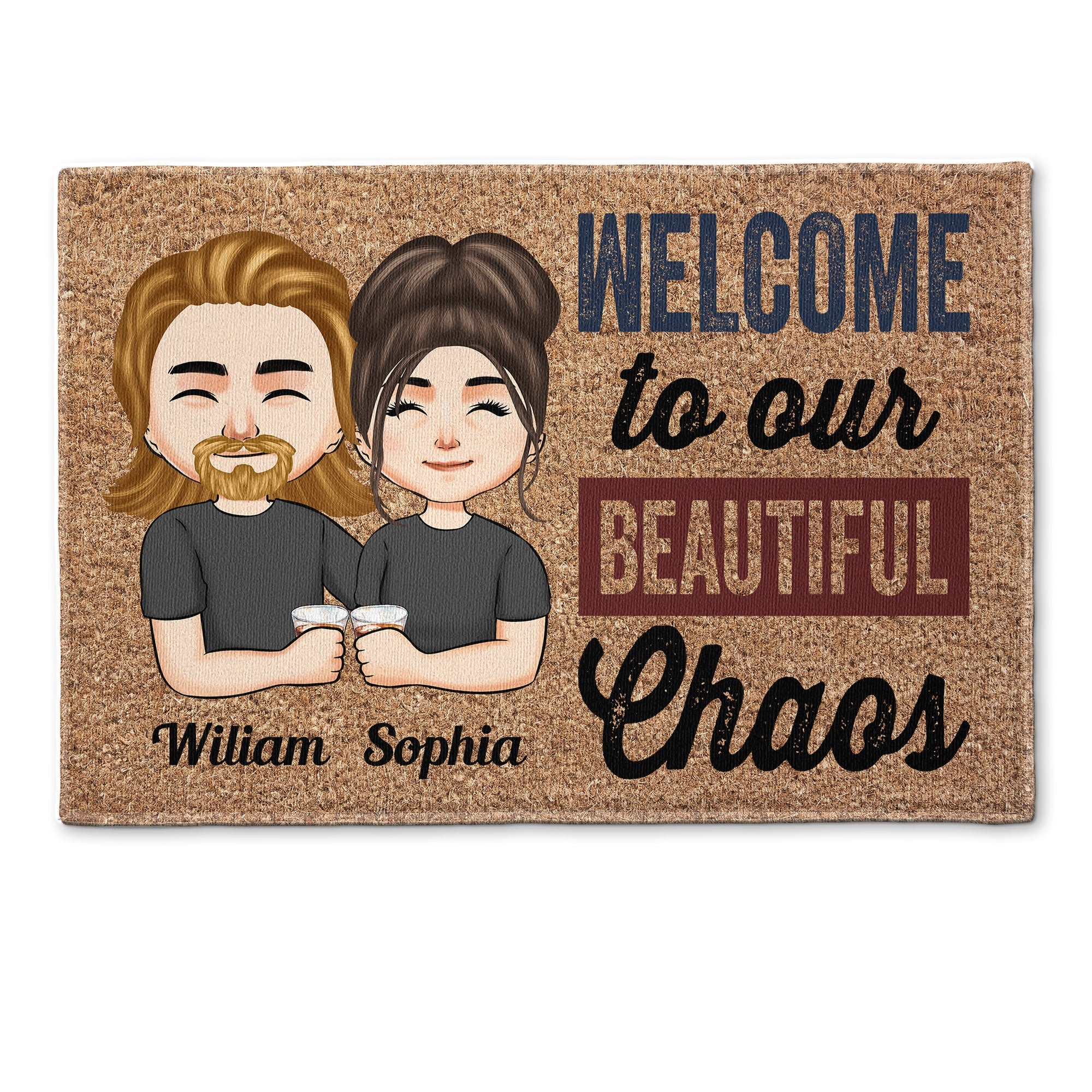 Welcome To Our Beatiful Chaos - Personalized Doormat - Welcome Mat, Funny Gift For Family