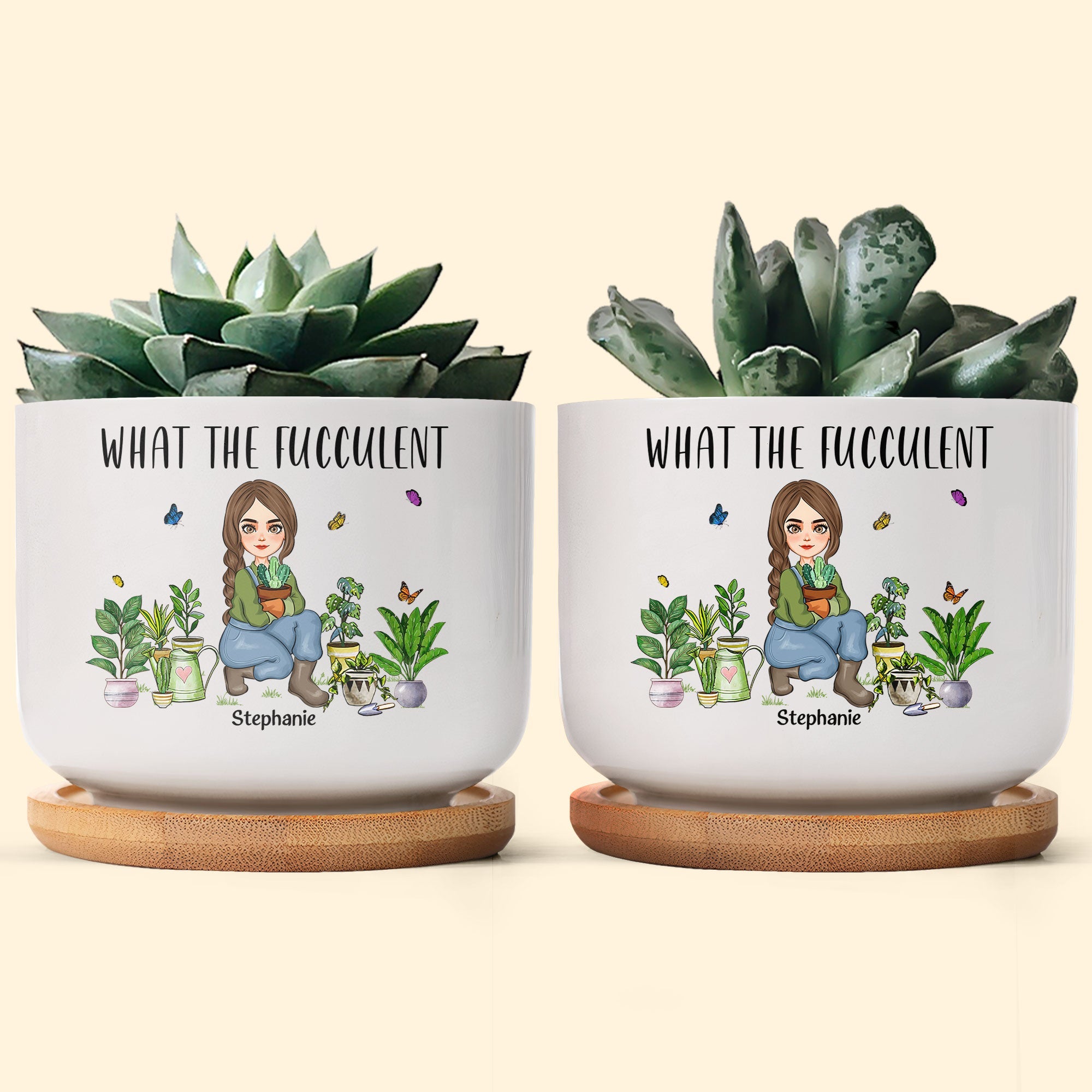 What The Fucculent - Personalized Ceramic Plant Pot With Tray