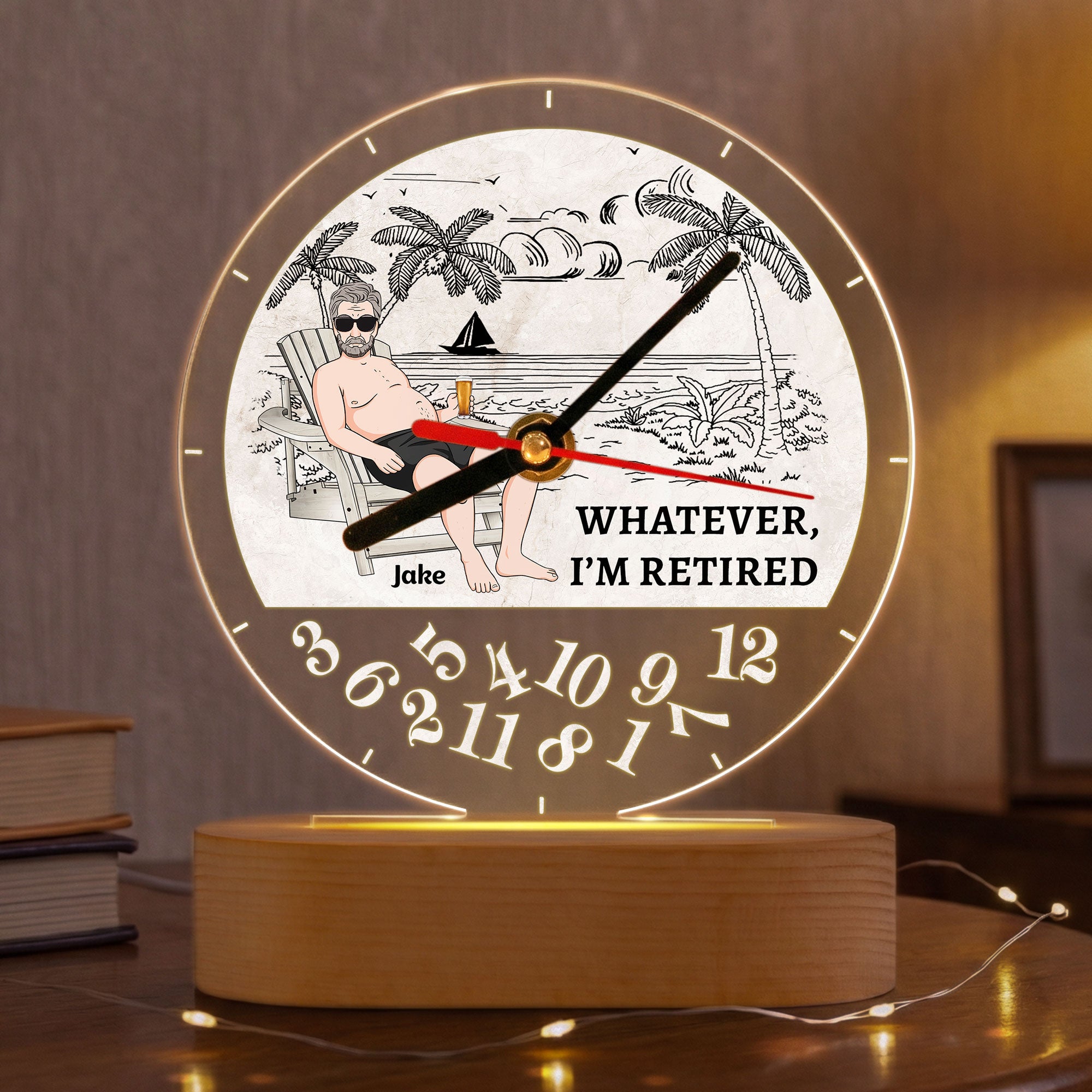 Whatever, I’m Retired - Retirement Funny Gifts For Him, Her - Personalized Acrylic Desk Clock Light