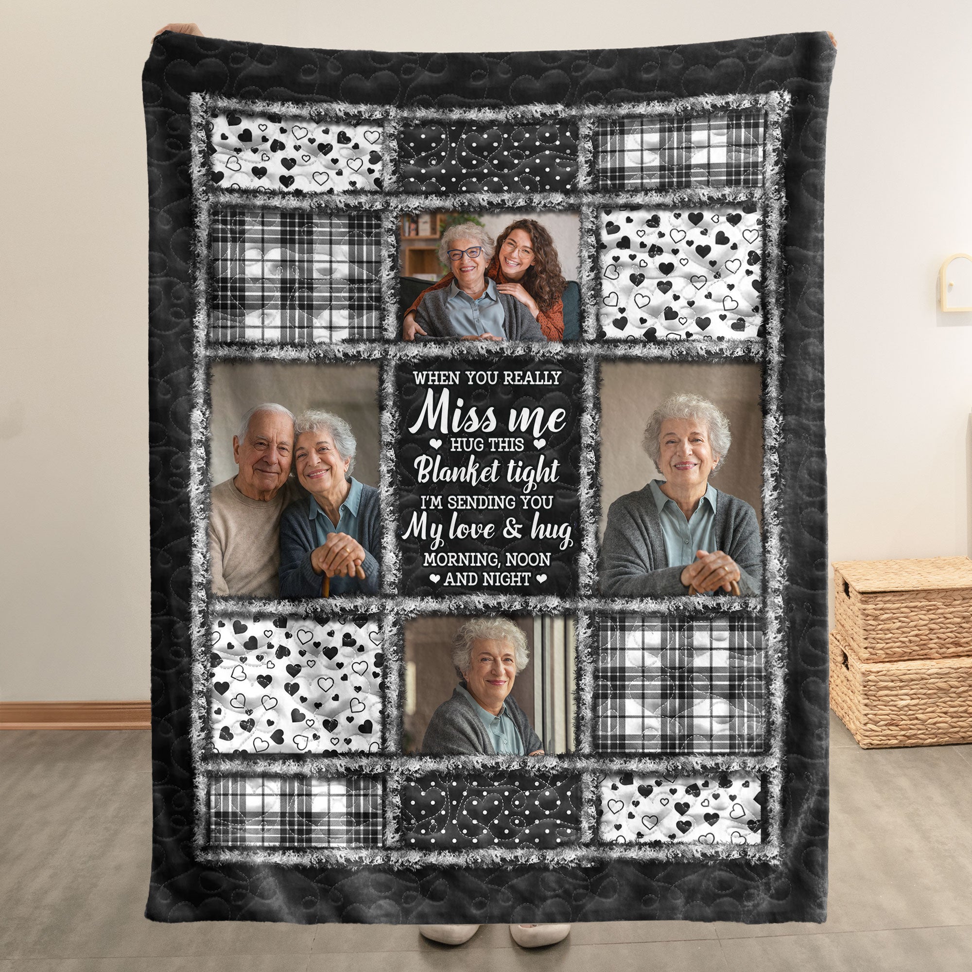 When You Miss Me Hug This Blanket Tight In Loving Memory Blanket - Personalized Photo Blanket