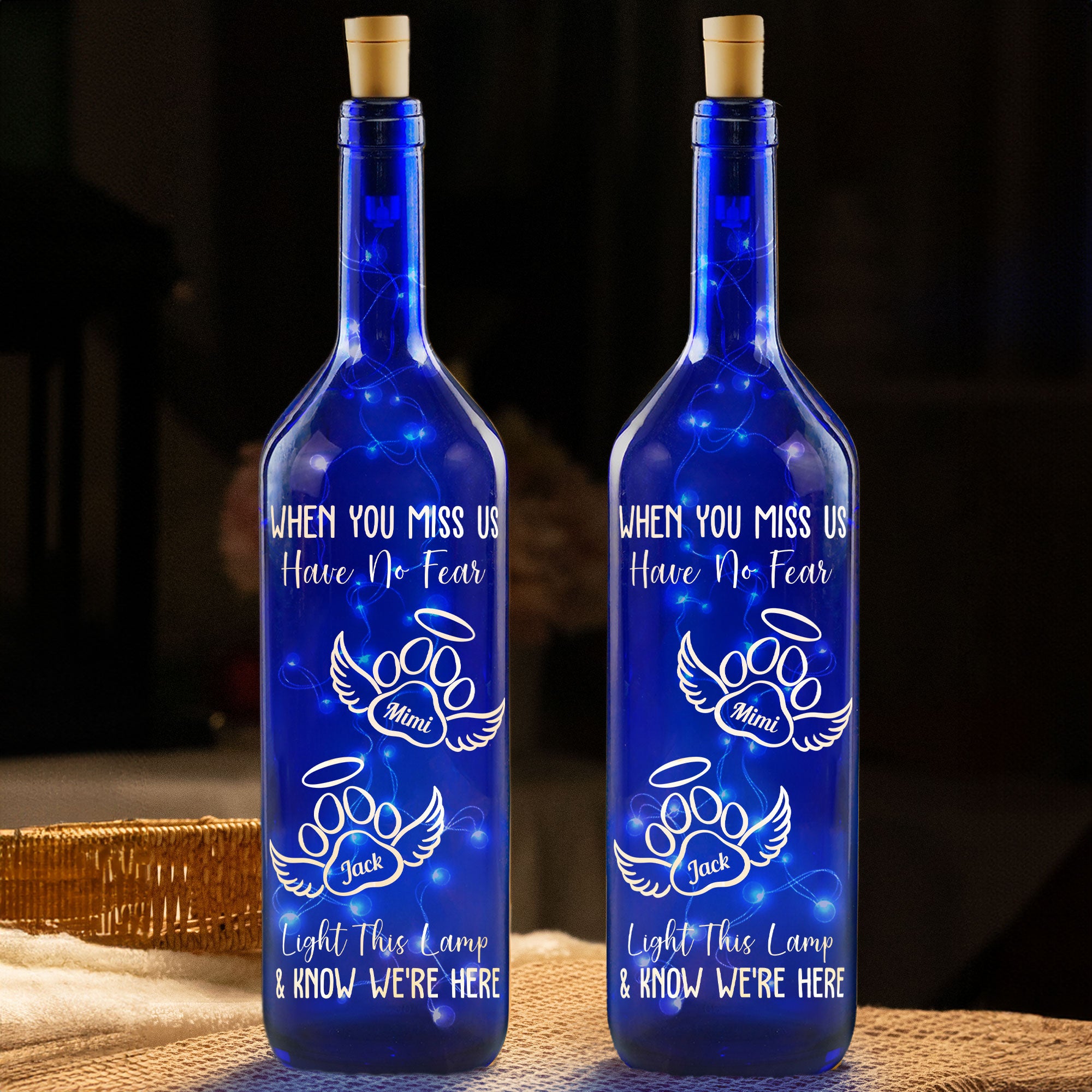 When You Miss Us Have No Fear - Personalized Blue Bottle Lamp