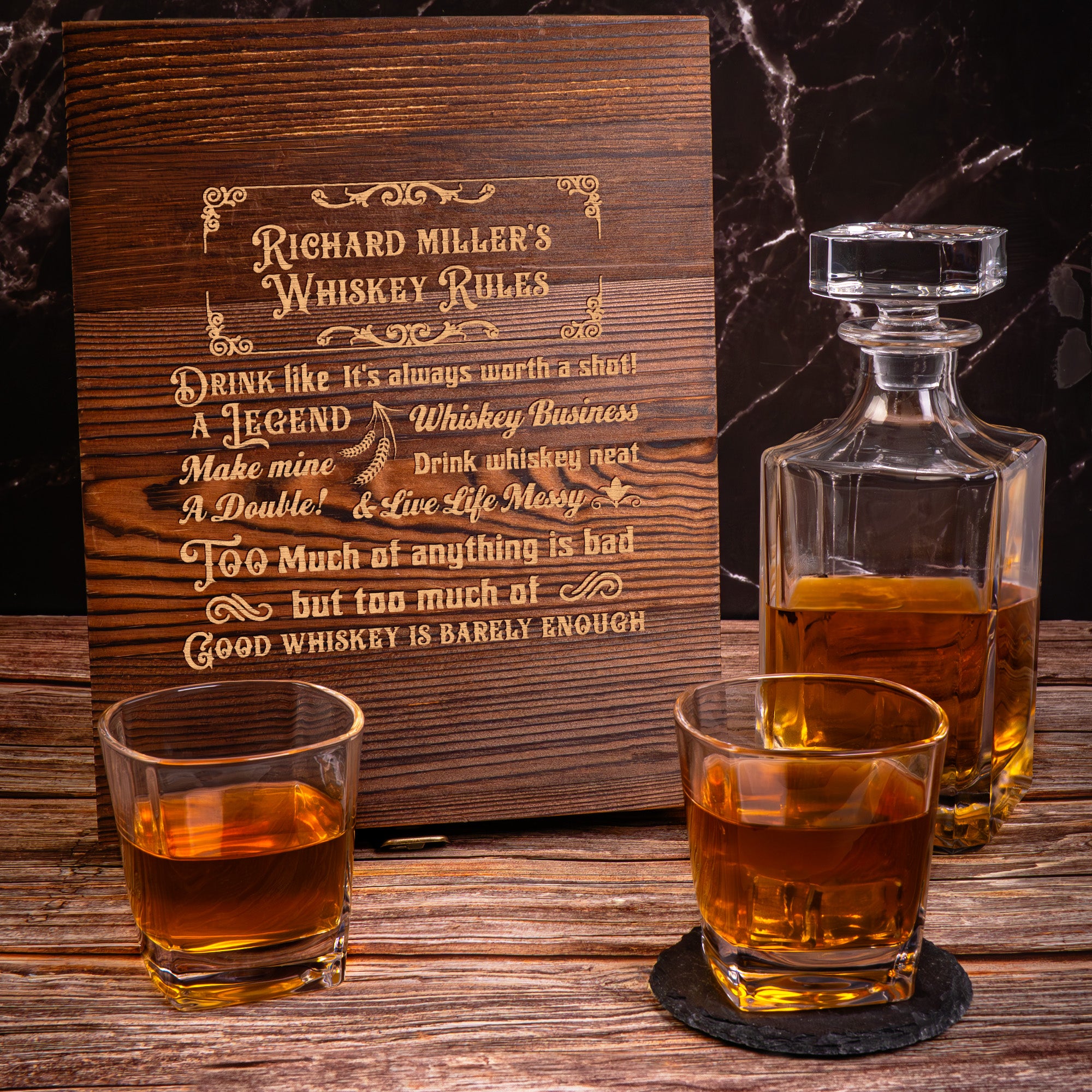 Whiskey, Rum, Bourbon, Gin, Wine, Vodka Rules - Personalized Whiskey Decanter Set