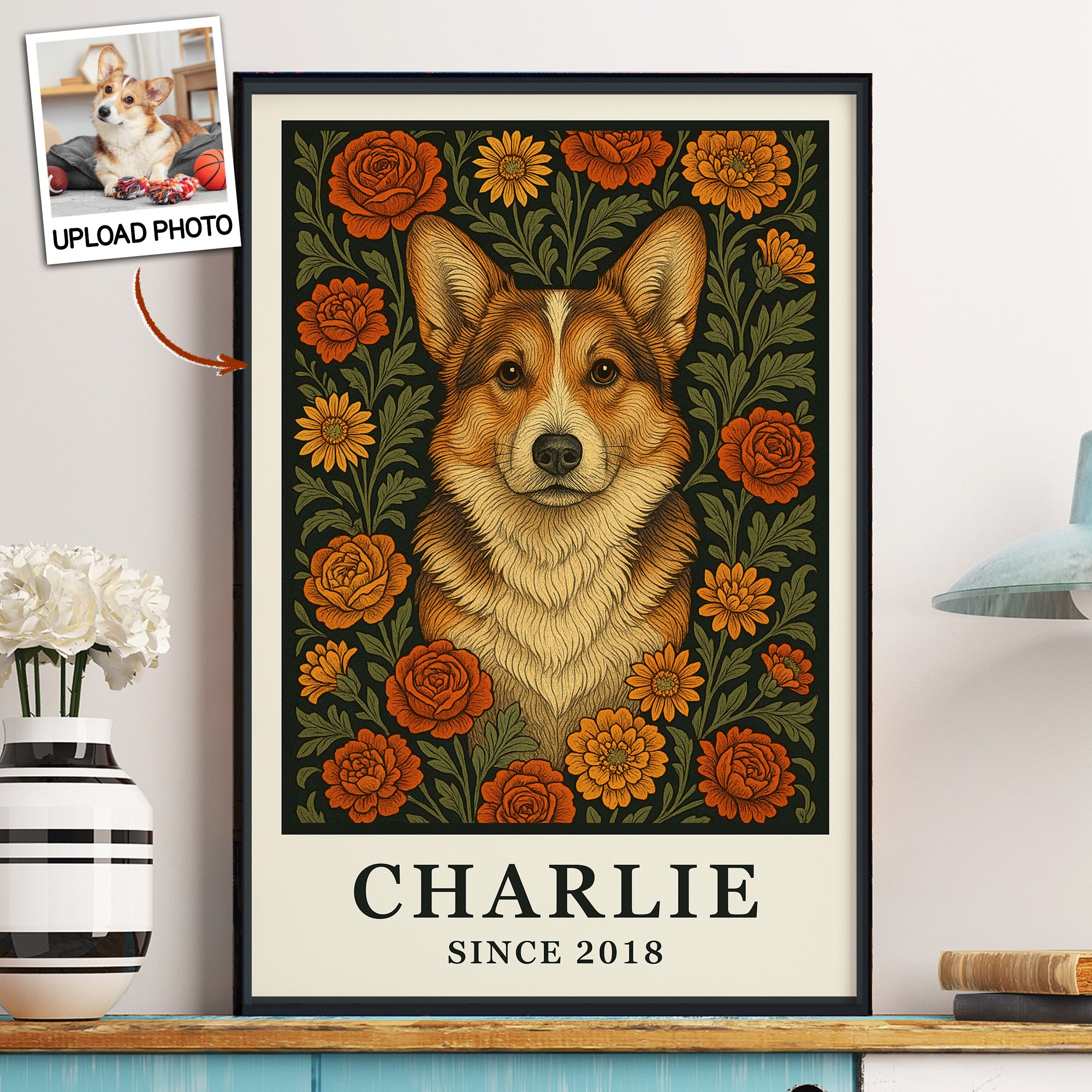 William Morris Wall Art Dog Portrait Art Dog Lovers Gift - Personalized Photo Poster