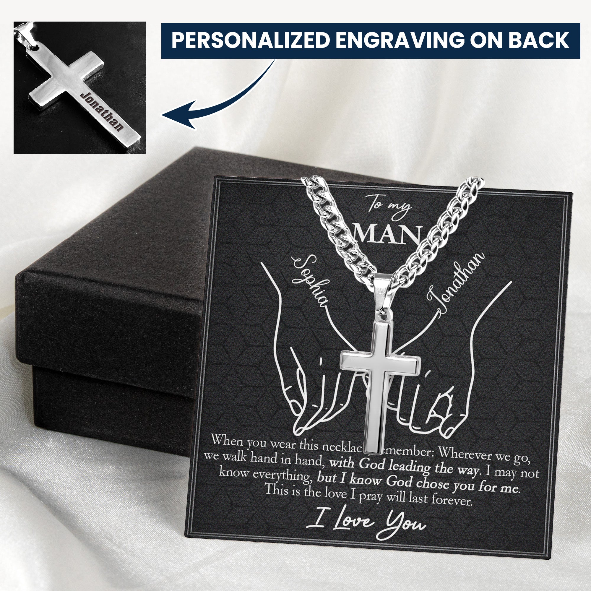 With God Leading Our Forever Journey Gift For Him - Personalized Cross Necklace With Card