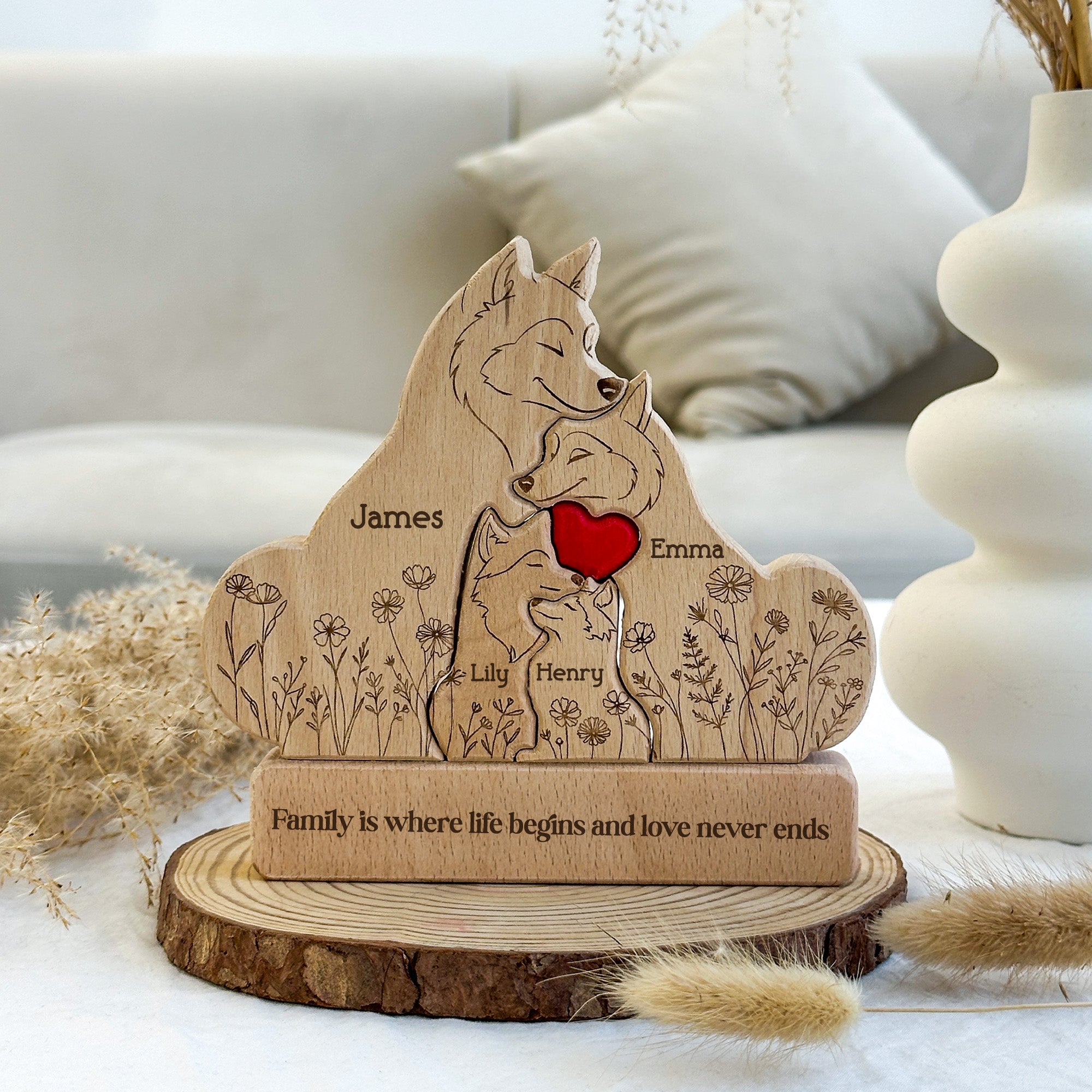 Wolf Family Floral Mother's Day Gift For Mum, Mom, Wife - Personalized Puzzle