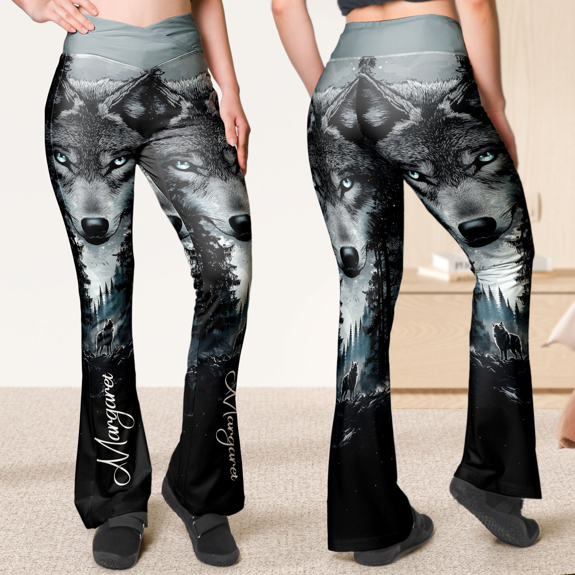 Wolf & Forest Print Self Gift Gift For Her - Personalized Flare Leggings