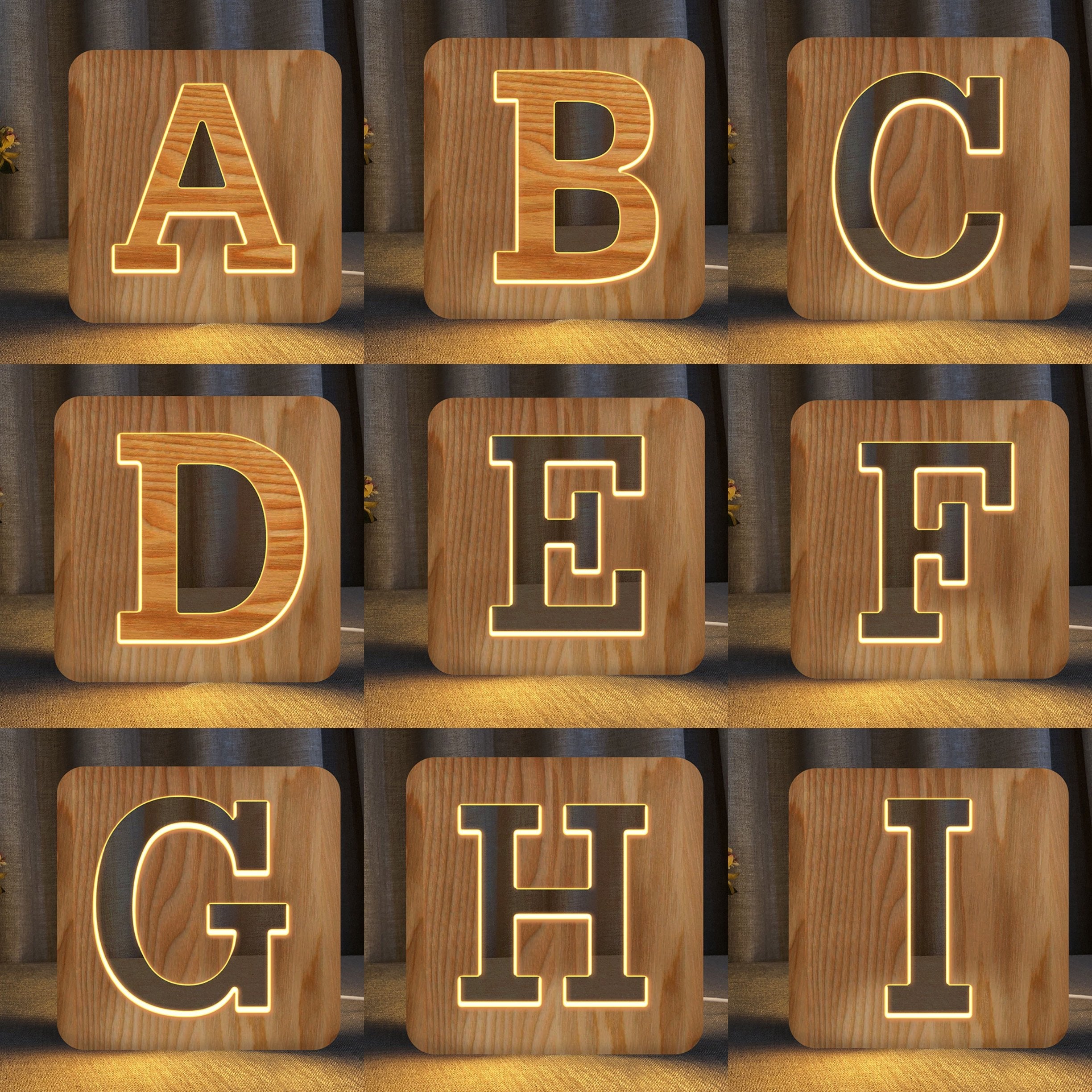 Wooden Hollow Carved Letter LED Night Light-A Loves Gift