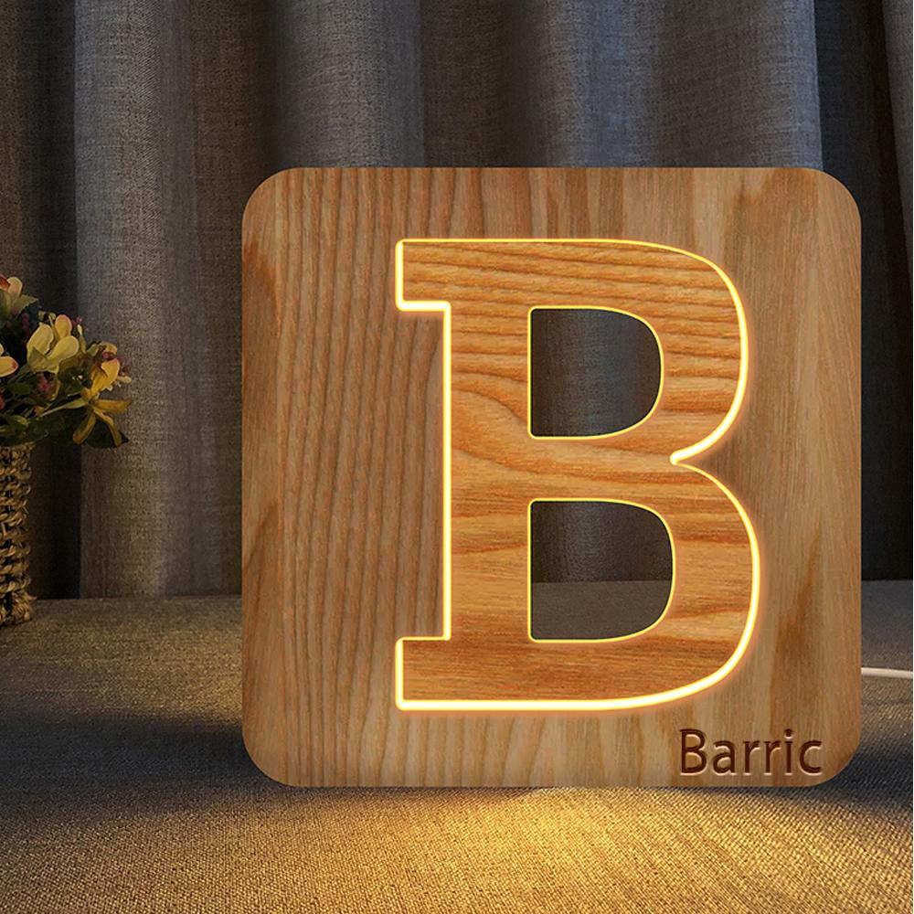 Wooden Hollow Carved Letter LED Night Light-A Loves Gift