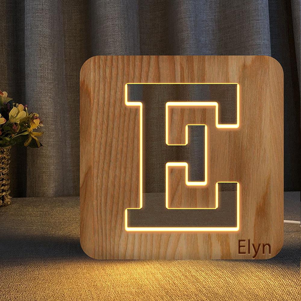 Wooden Hollow Carved Letter LED Night Light-A Loves Gift