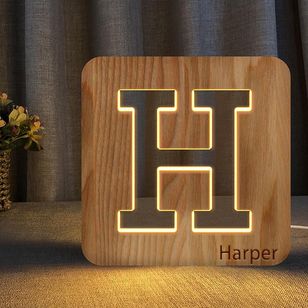 Wooden Hollow Carved Letter LED Night Light-A Loves Gift