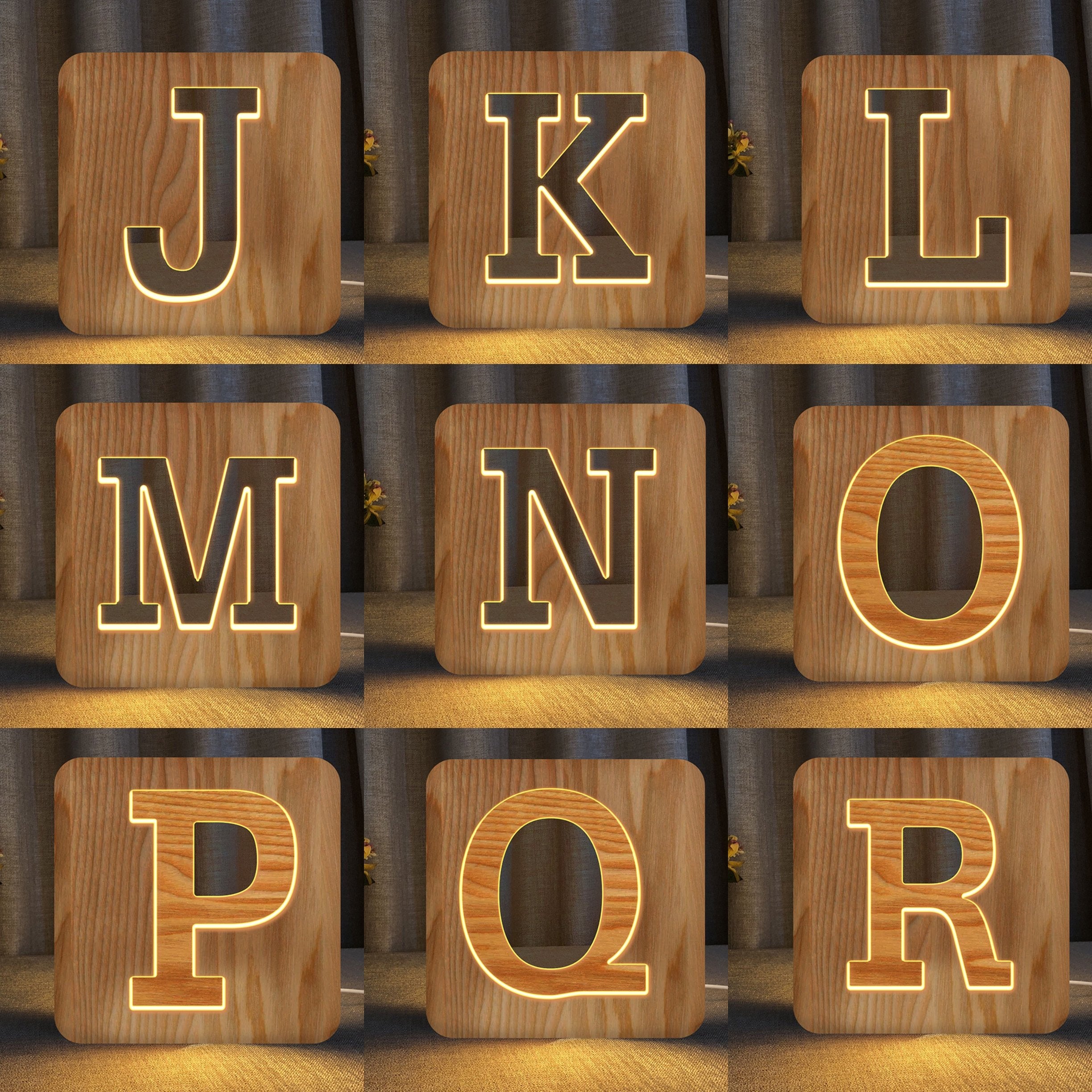 Wooden Hollow Carved Letter LED Night Light-A Loves Gift