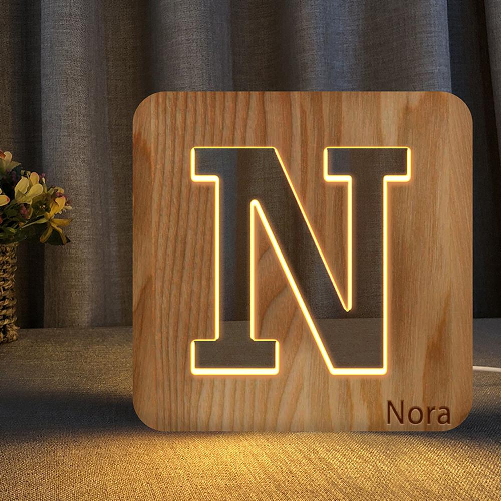 Wooden Hollow Carved Letter LED Night Light-A Loves Gift