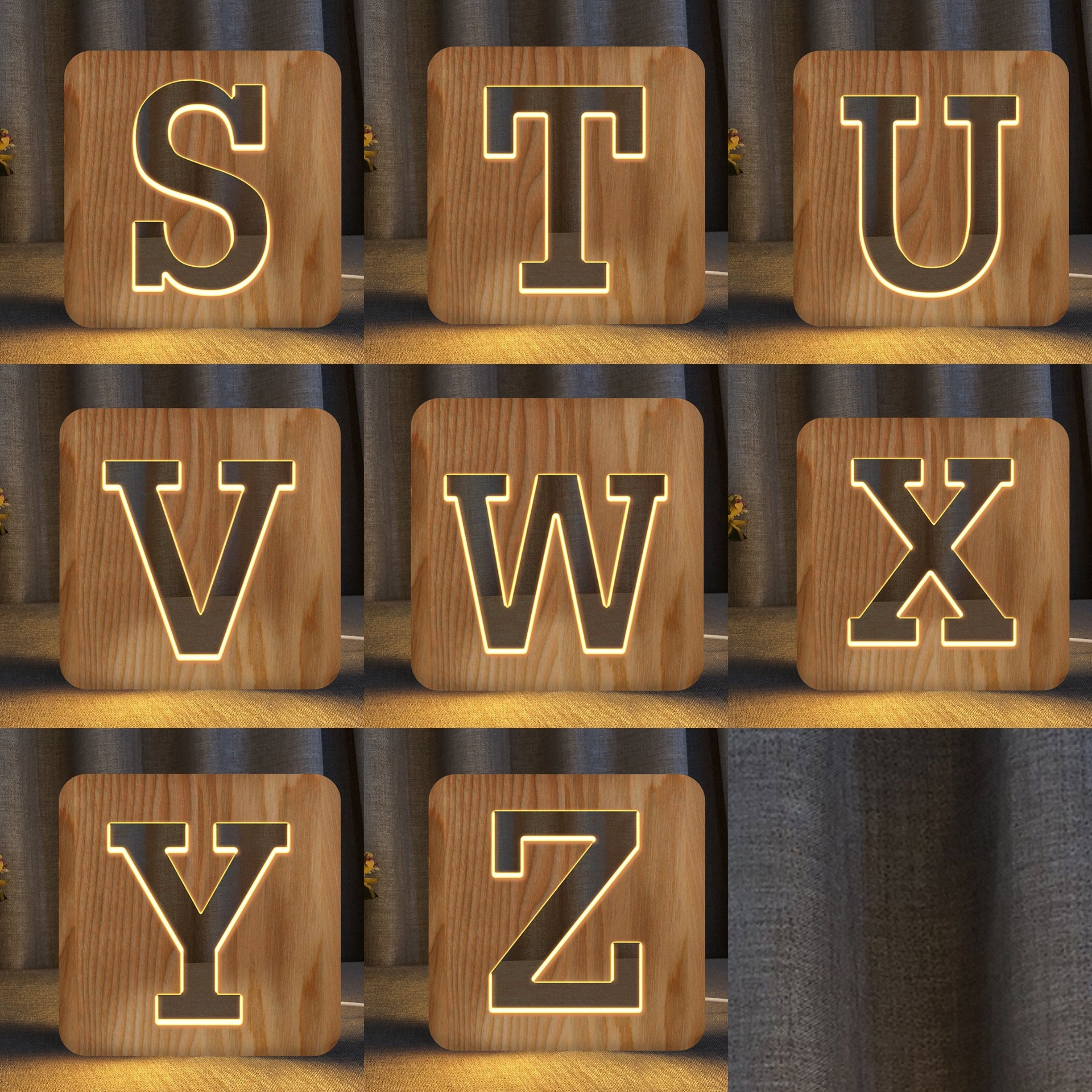 Wooden Hollow Carved Letter LED Night Light-A Loves Gift