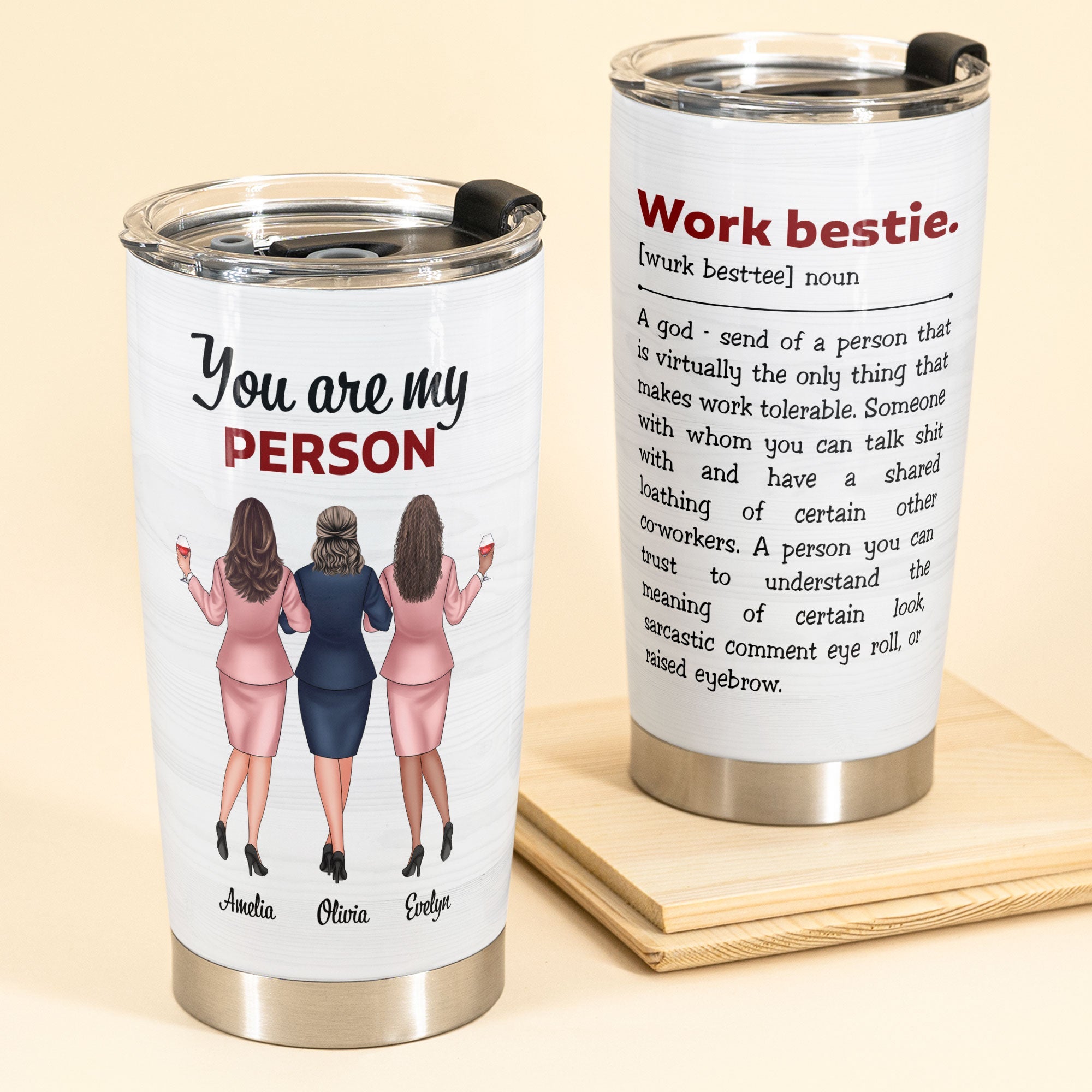 Work Bestie - Personalized Tumbler Cup - Birthday Gift For Co-worker, Colleague