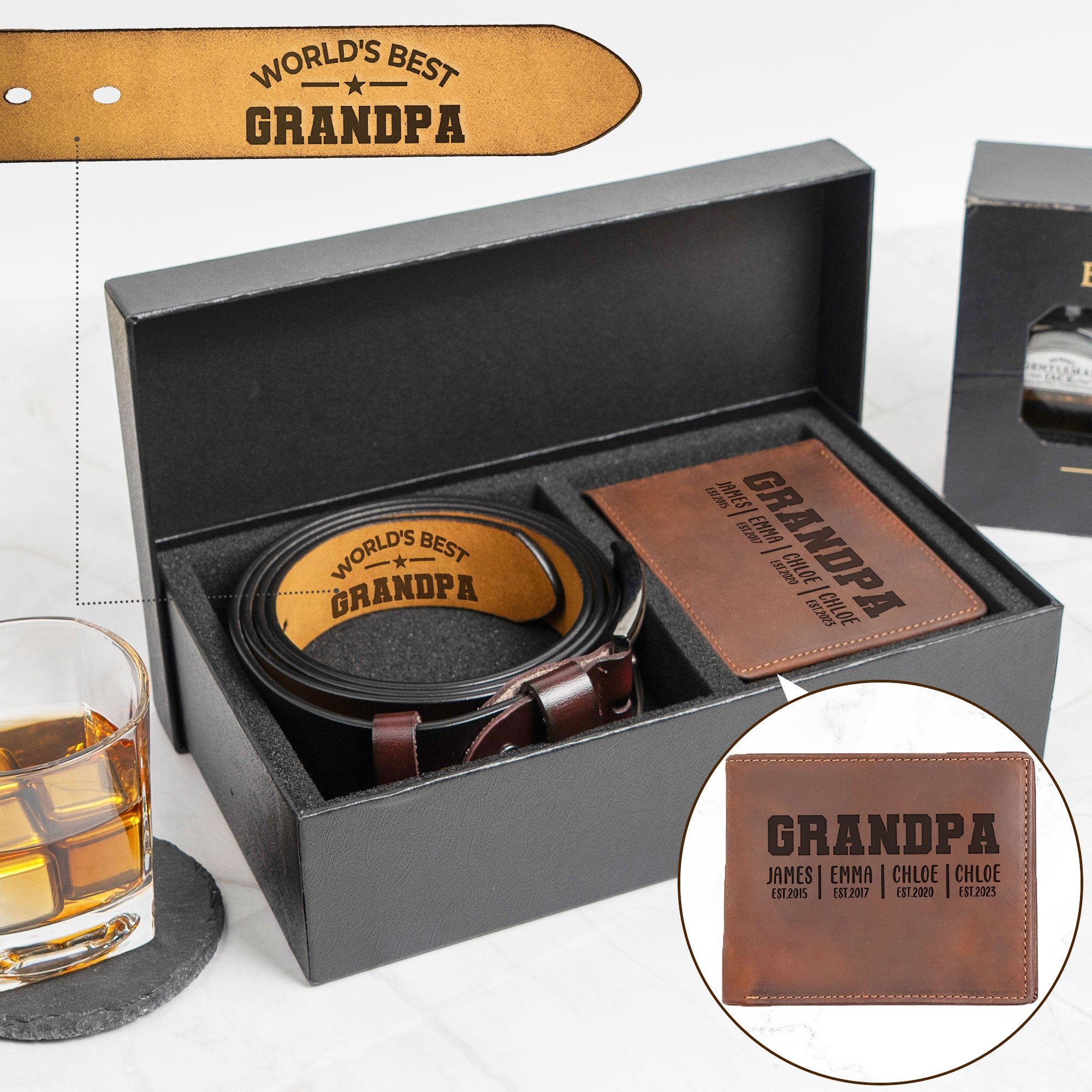 World's Best Grandpa - Father's Day Leather Gift Box Set
