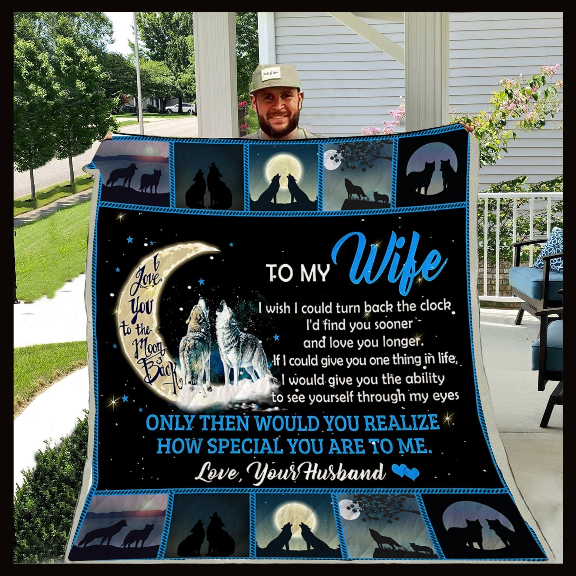 G-wolf blanket - To my wife - I wish I could turn back-A Loves Gift
