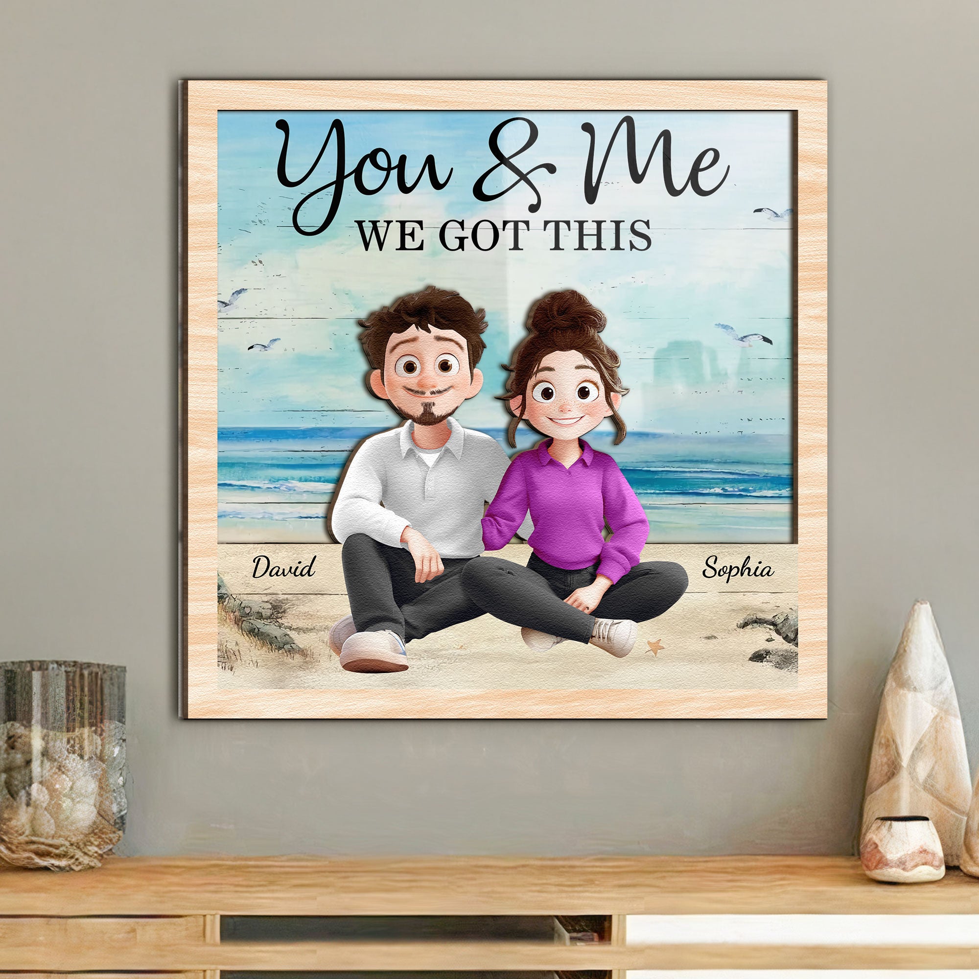 You And Me We Got This - Cartoon Couple - Personalized Wood And Acrylic Wall Art
