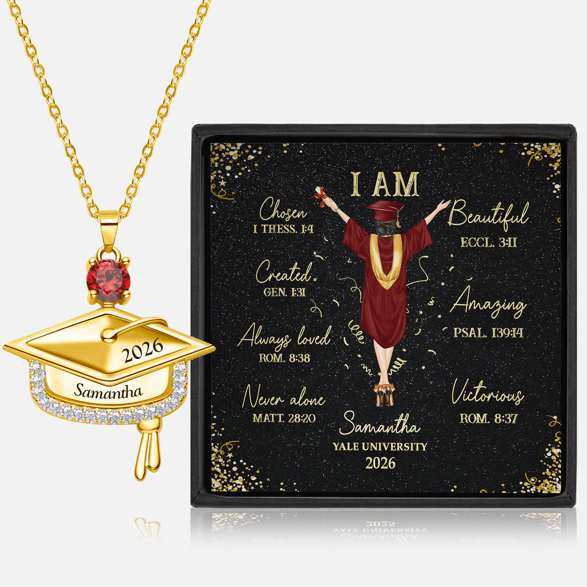 You Are Chosen Bible - Personalized Graduation Cap Pendant Necklace With Birthstone