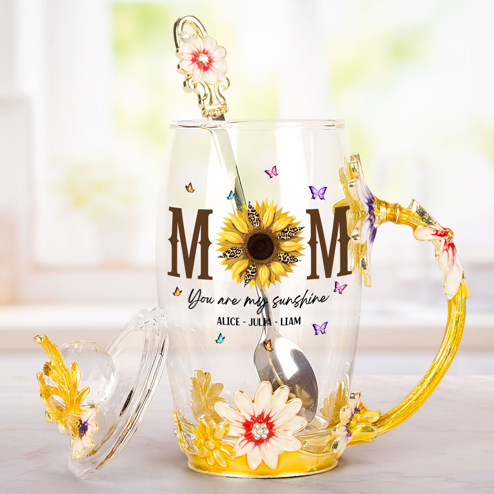 You Are My Sunshine - Personalized Enamel Flower Tea Cup