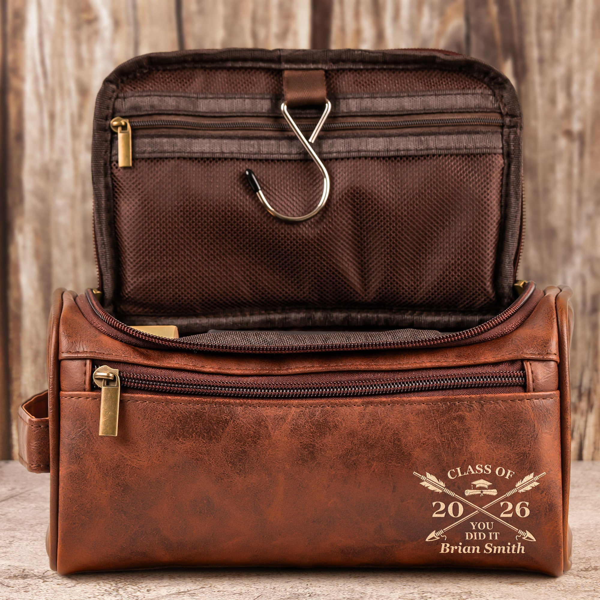 You Did It - Graduation Gift For Him - Personalized Leather Toiletry Bag