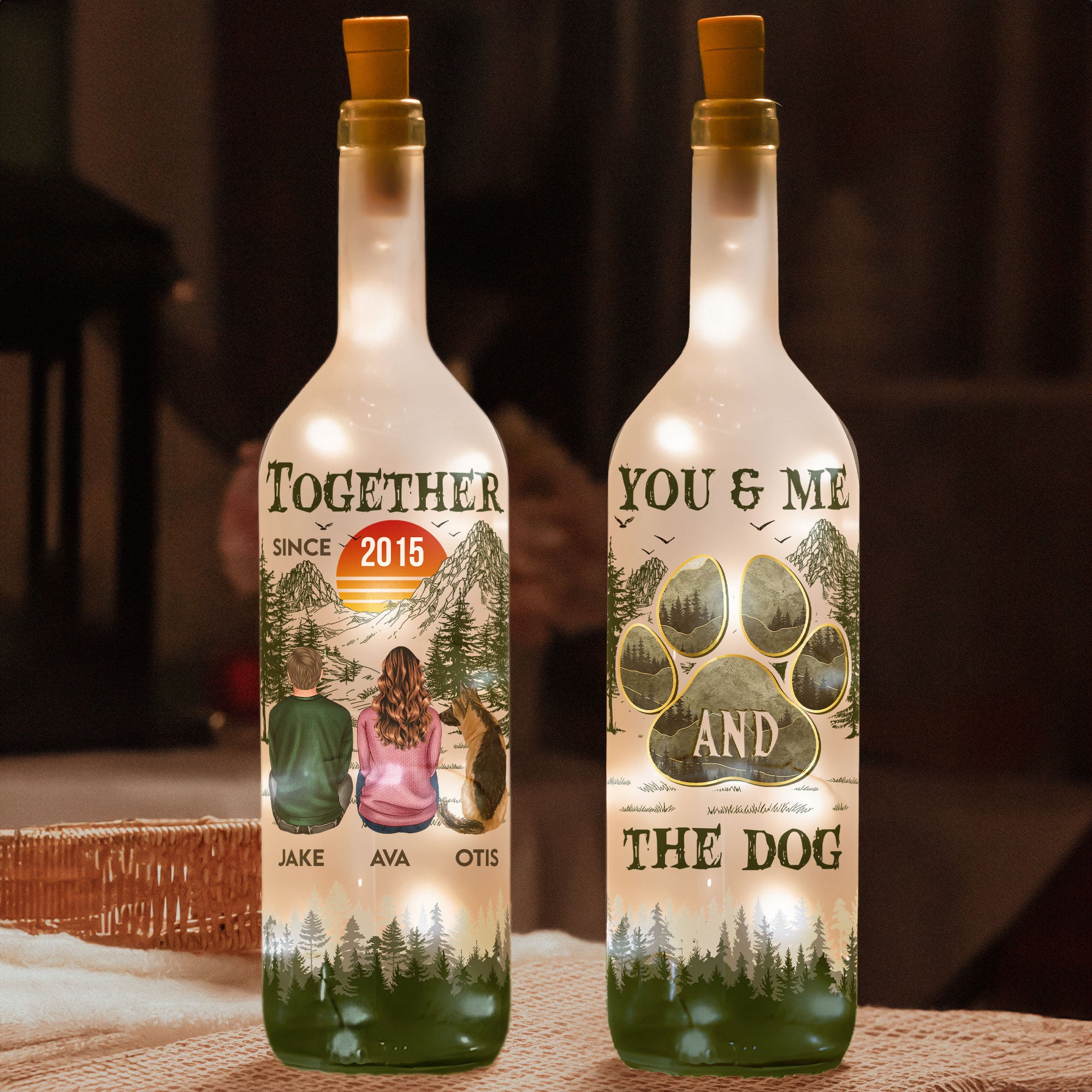 You Me And The Dog New Version - Personalized Bottle Lamp