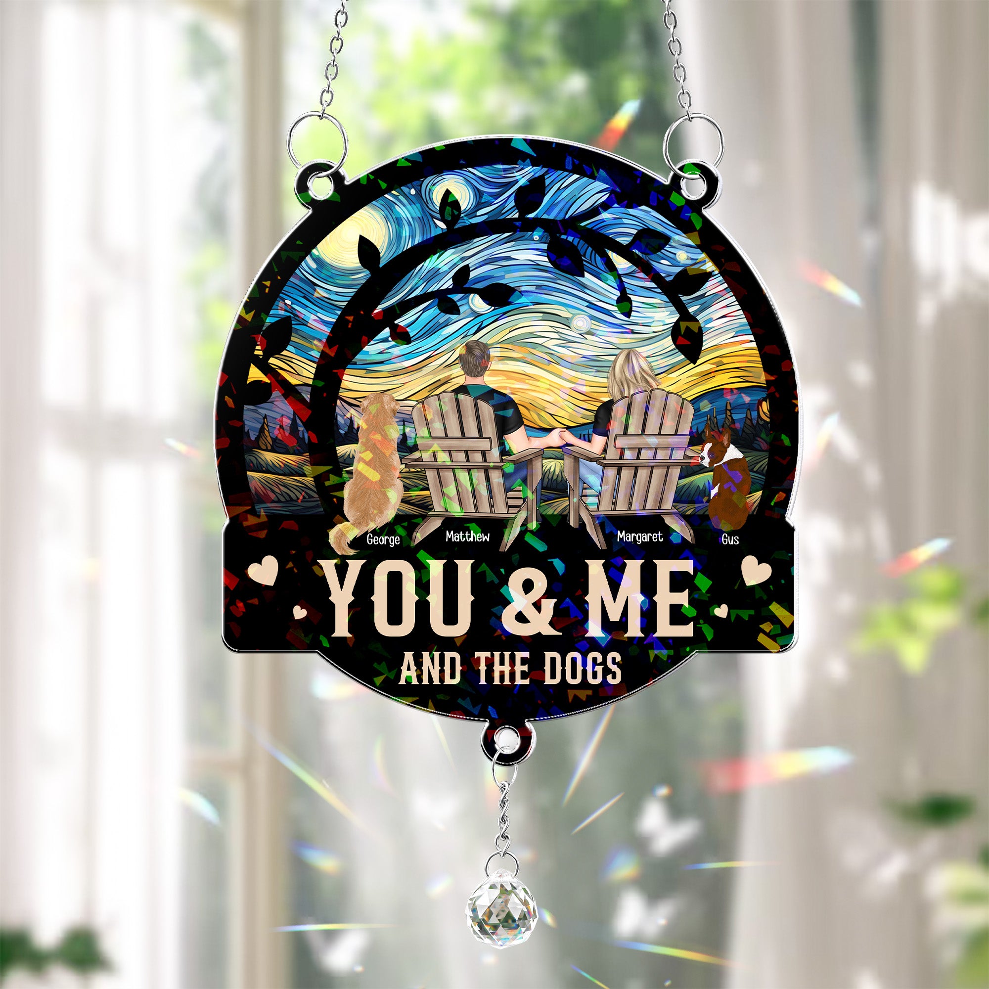 You & Me And The Dogs - Personalized Acrylic Suncatcher With Crystal Ball Prism