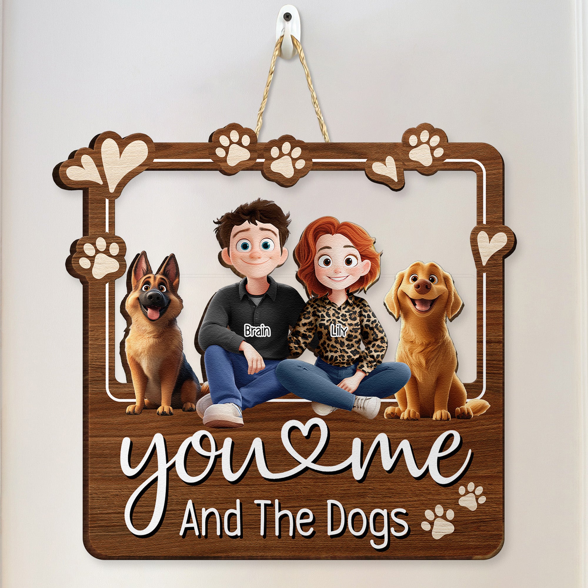You & Me And The Dogs - Personalized Wood Sign