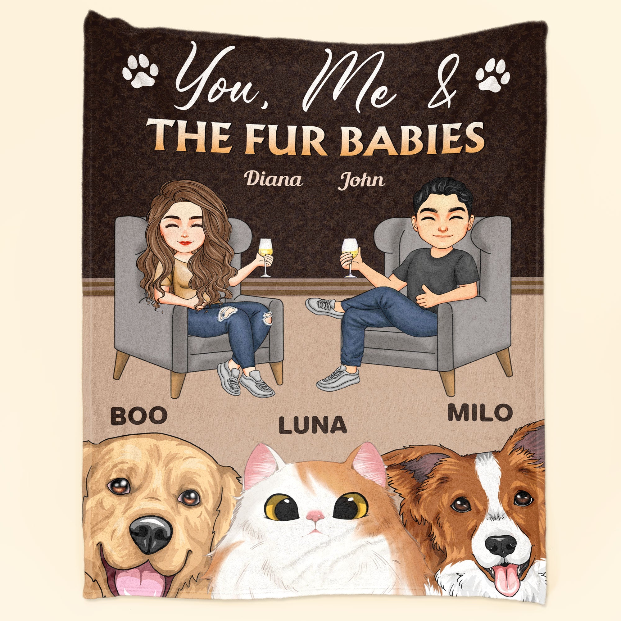 You Me Our Fur Babies - Personalized Blanket- Home Decor Anniversary Gifts For Husband, Wife, Couple